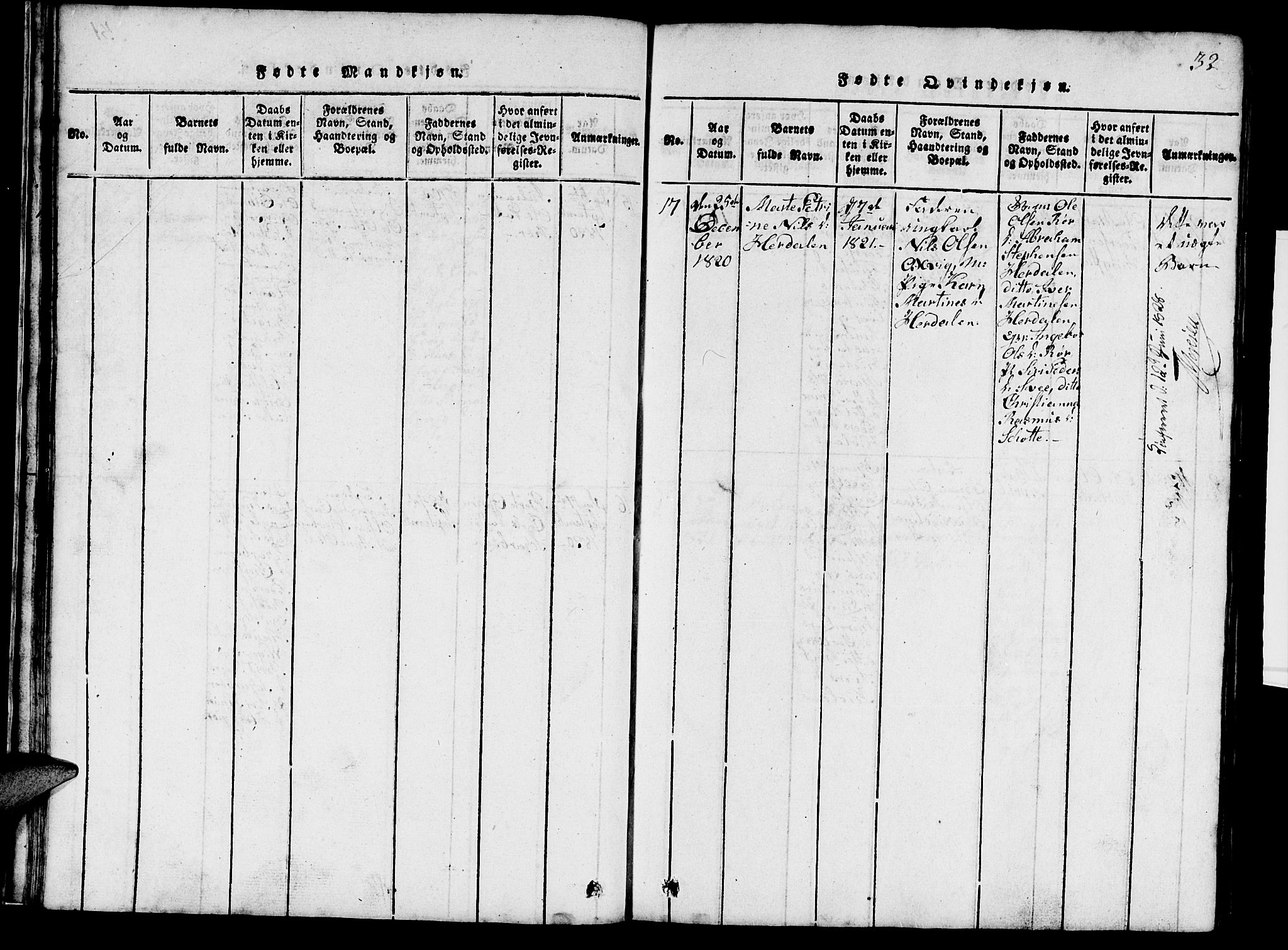 Ministerialprotokoller, klokkerbøker og fødselsregistre - Møre og Romsdal, AV/SAT-A-1454/520/L0289: Parish register (copy) no. 520C01, 1817-1837, p. 32