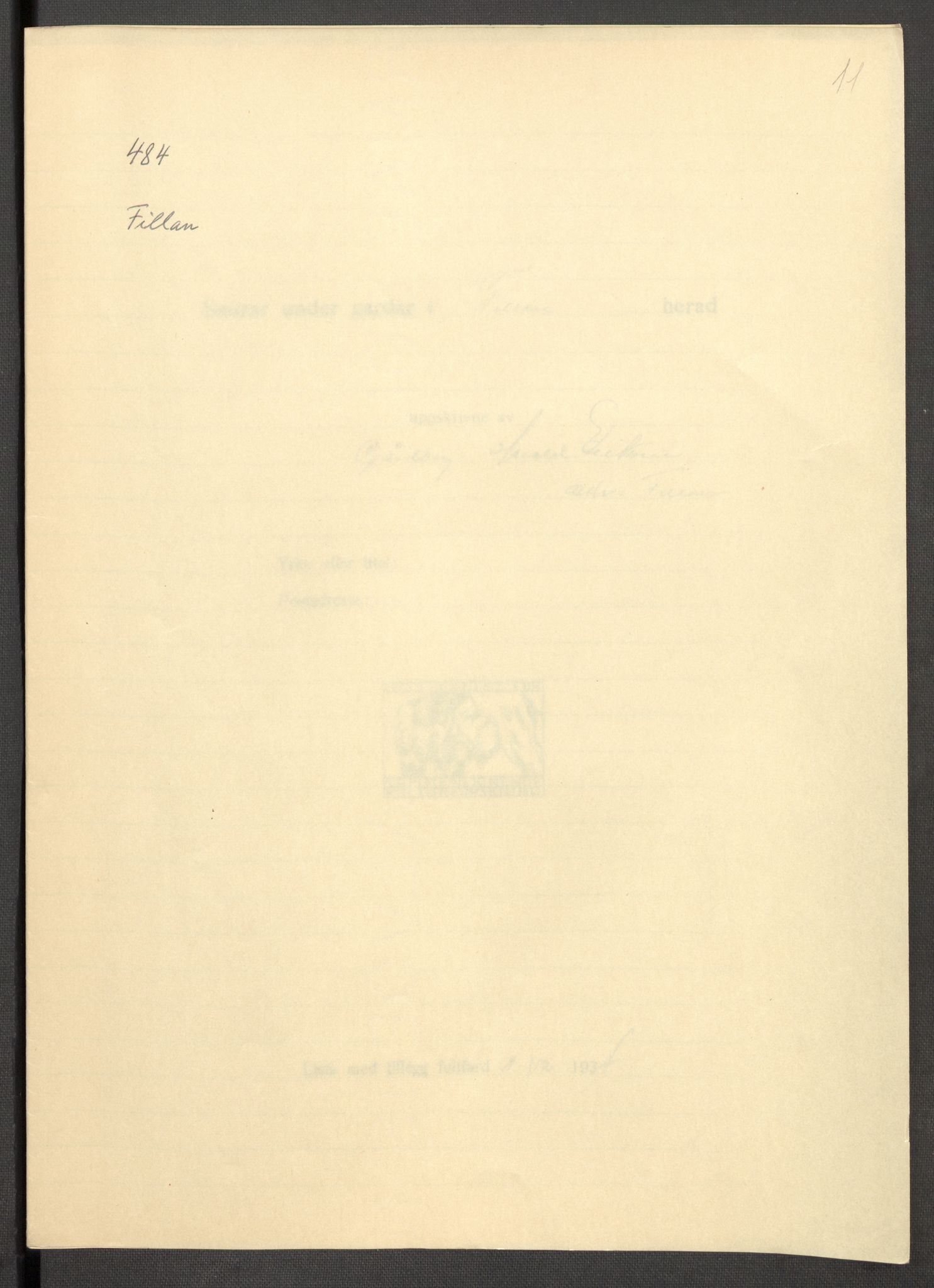 Instituttet for sammenlignende kulturforskning, RA/PA-0424/F/Fc/L0013/0004: Eske B13: / Sør-Trøndelag (perm XXXVIII), 1933-1936, p. 11