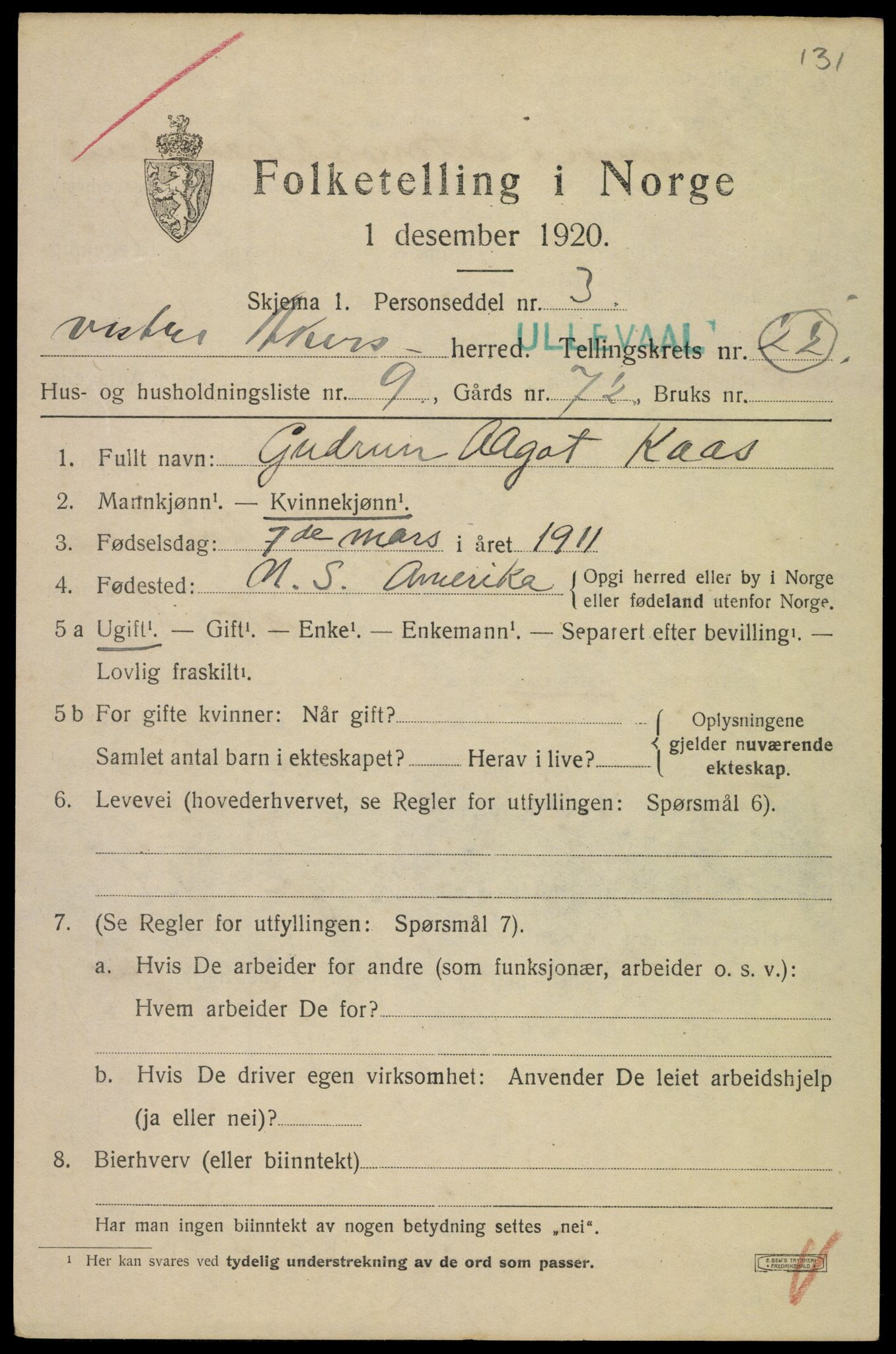 SAO, 1920 census for Aker, 1920, p. 125904