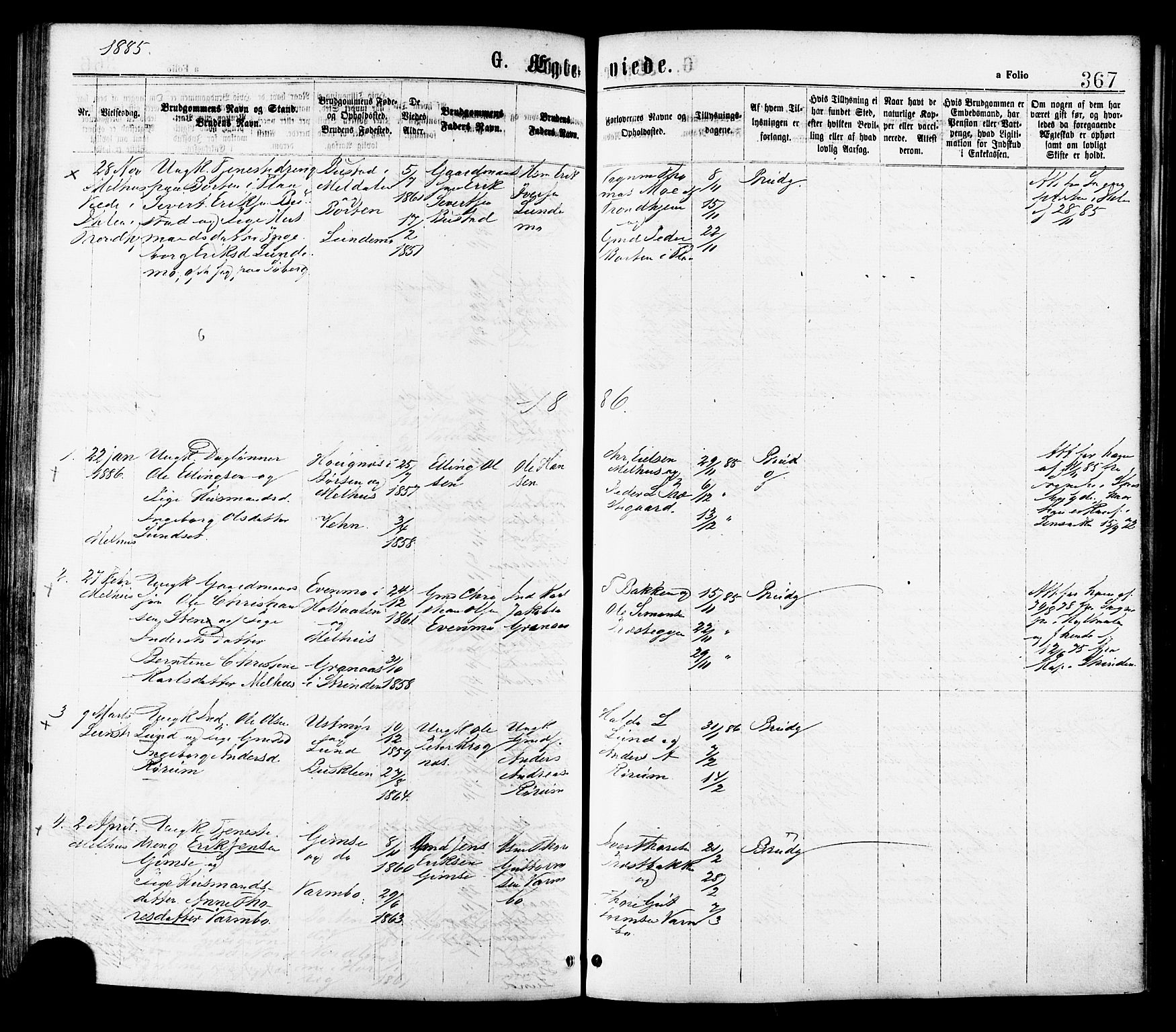 Ministerialprotokoller, klokkerbøker og fødselsregistre - Sør-Trøndelag, SAT/A-1456/691/L1079: Parish register (official) no. 691A11, 1873-1886, p. 367
