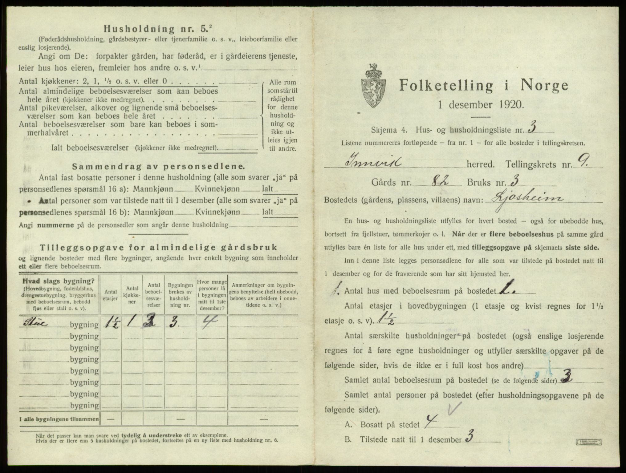 SAB, 1920 census for Innvik, 1920, p. 541