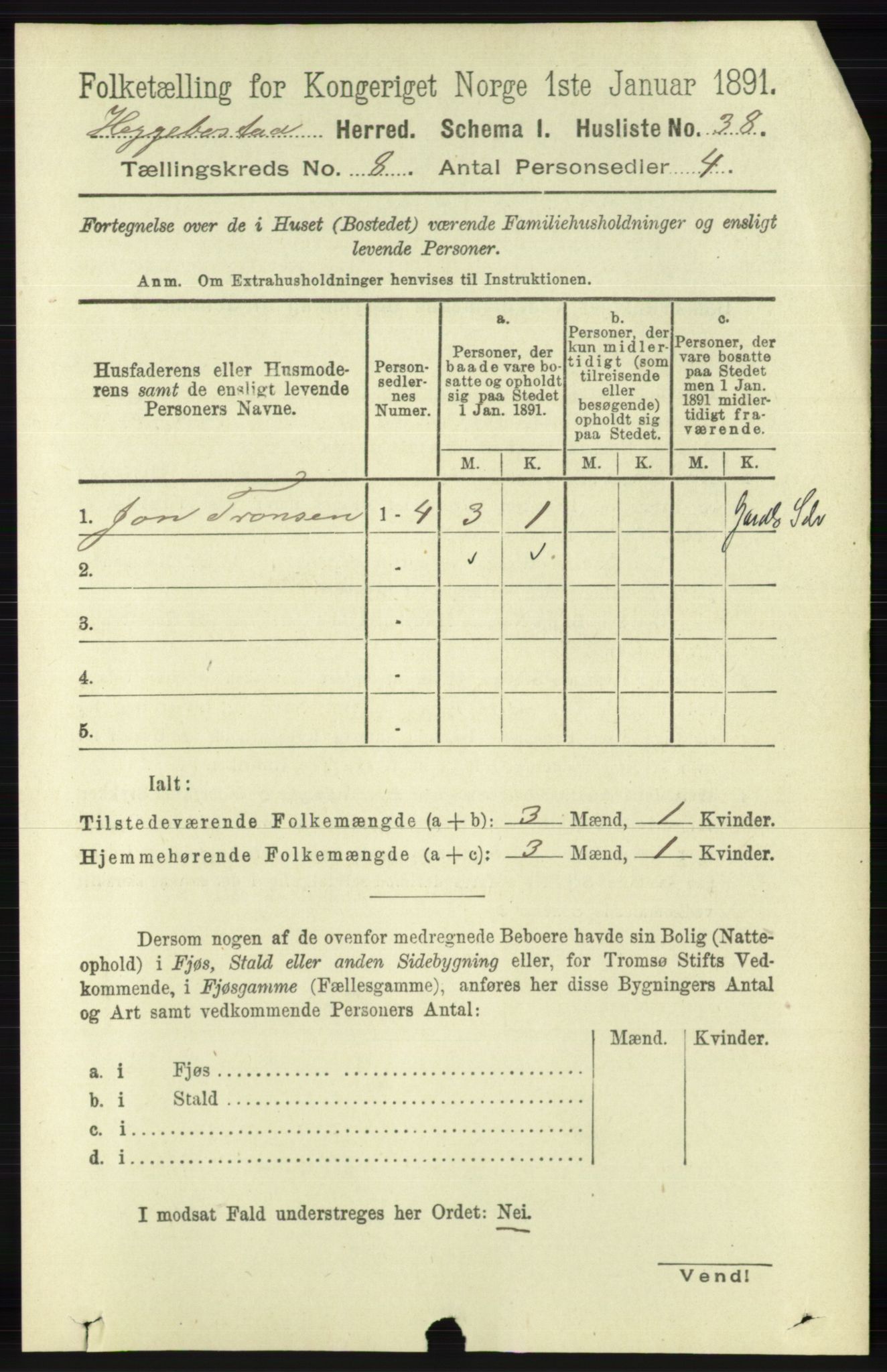 RA, 1891 census for 1034 Hægebostad, 1891, p. 2457