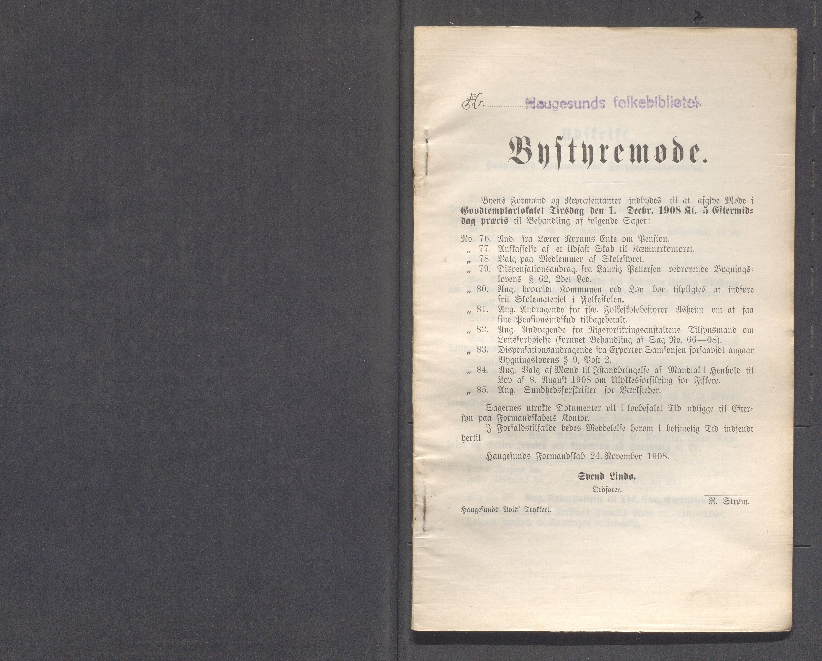 Haugesund kommune - Formannskapet og Bystyret, IKAR/A-740/A/Abb/L0002: Bystyreforhandlinger, 1908-1917, p. 99