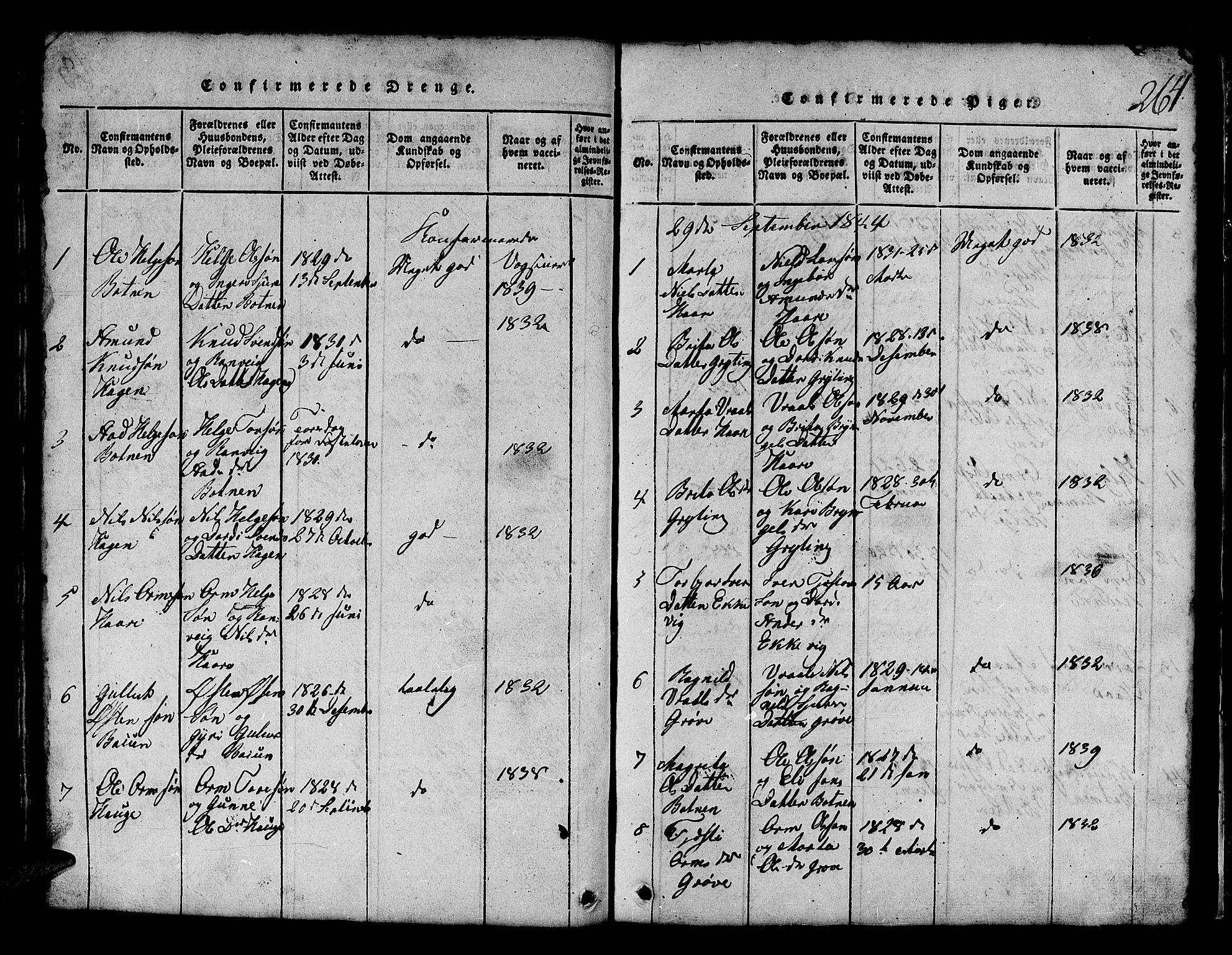 Røldal sokneprestembete, SAB/A-100247: Parish register (copy) no. A 1, 1817-1860, p. 264