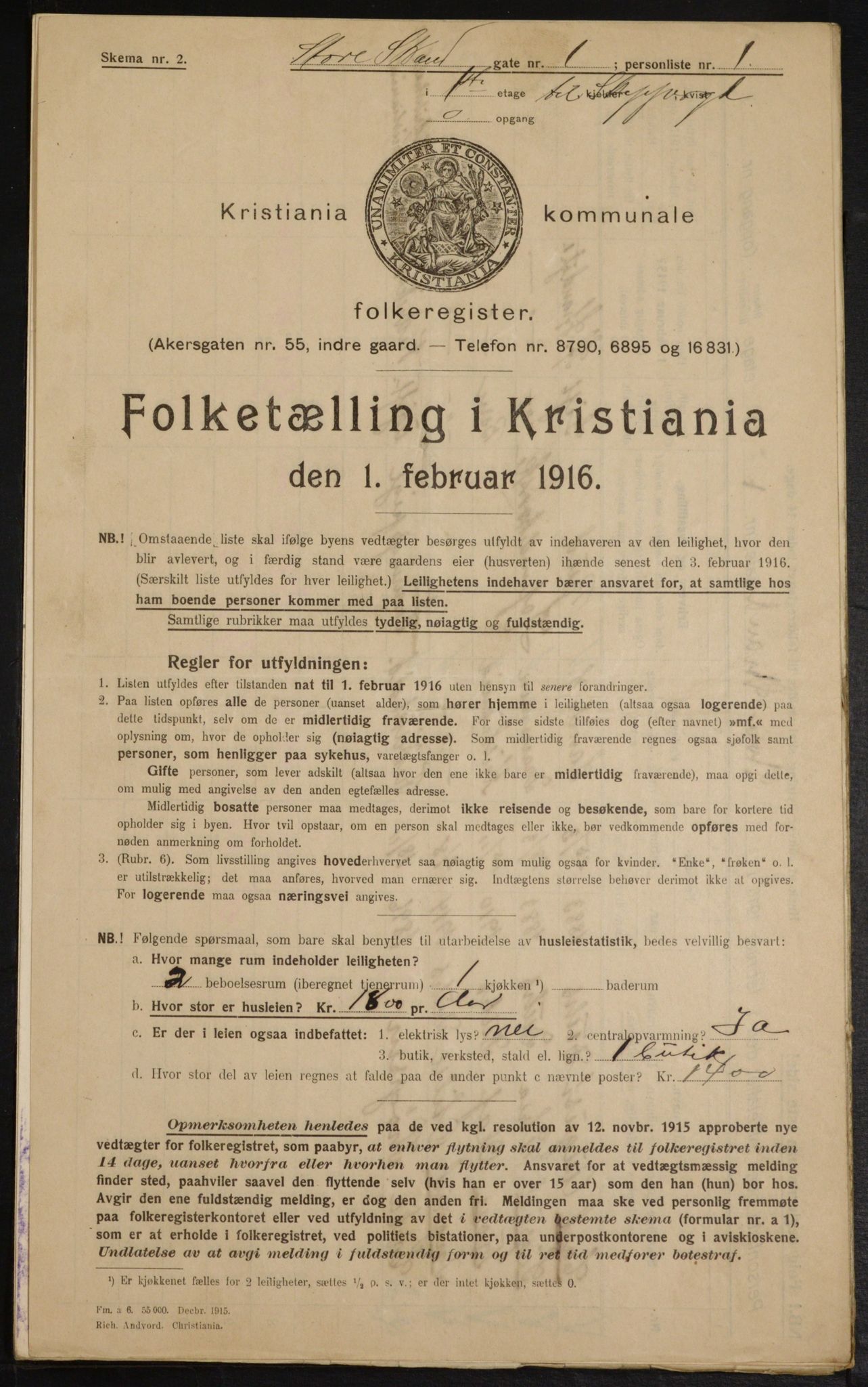 OBA, Municipal Census 1916 for Kristiania, 1916, p. 105652