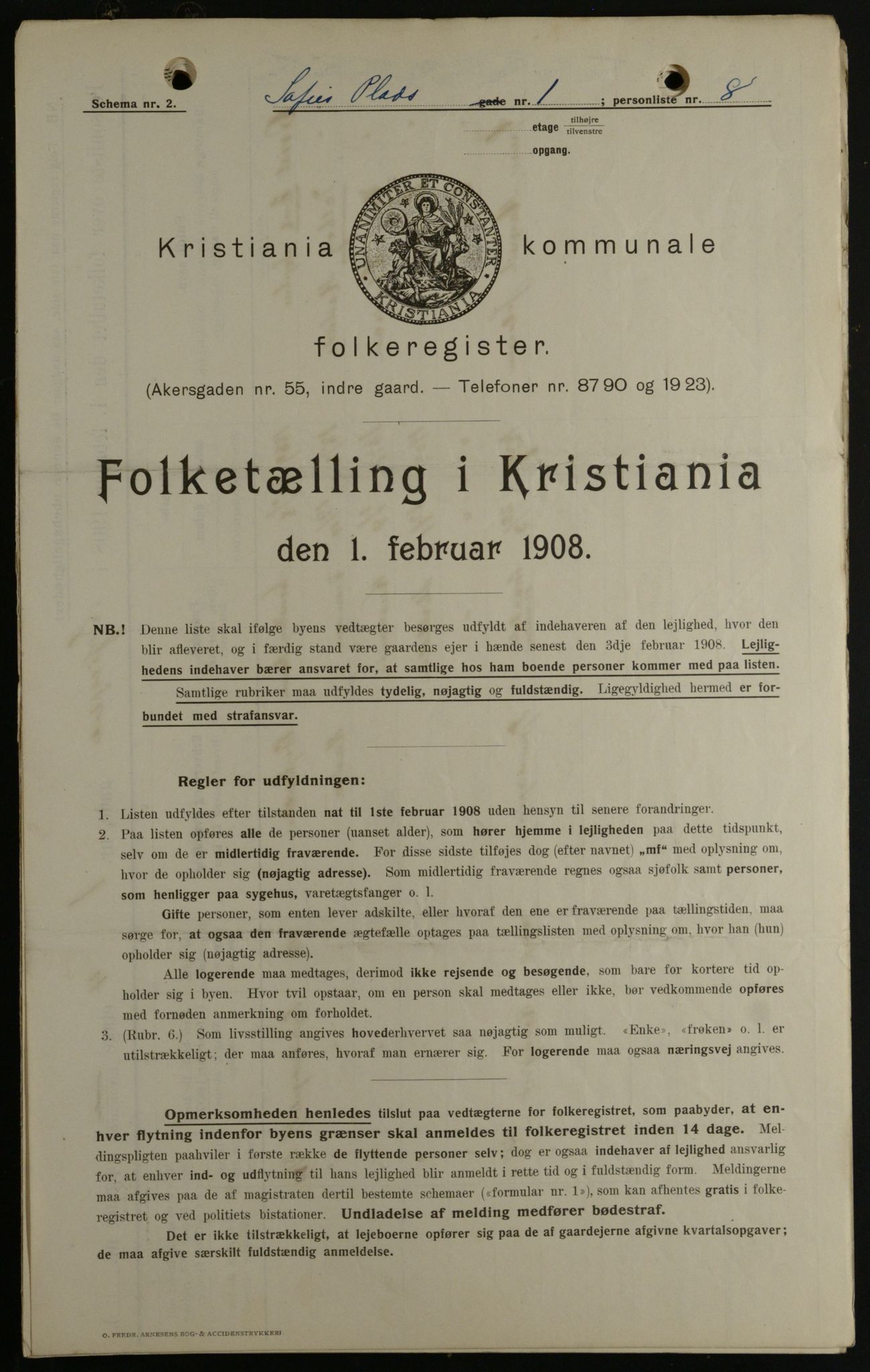 OBA, Municipal Census 1908 for Kristiania, 1908, p. 89516