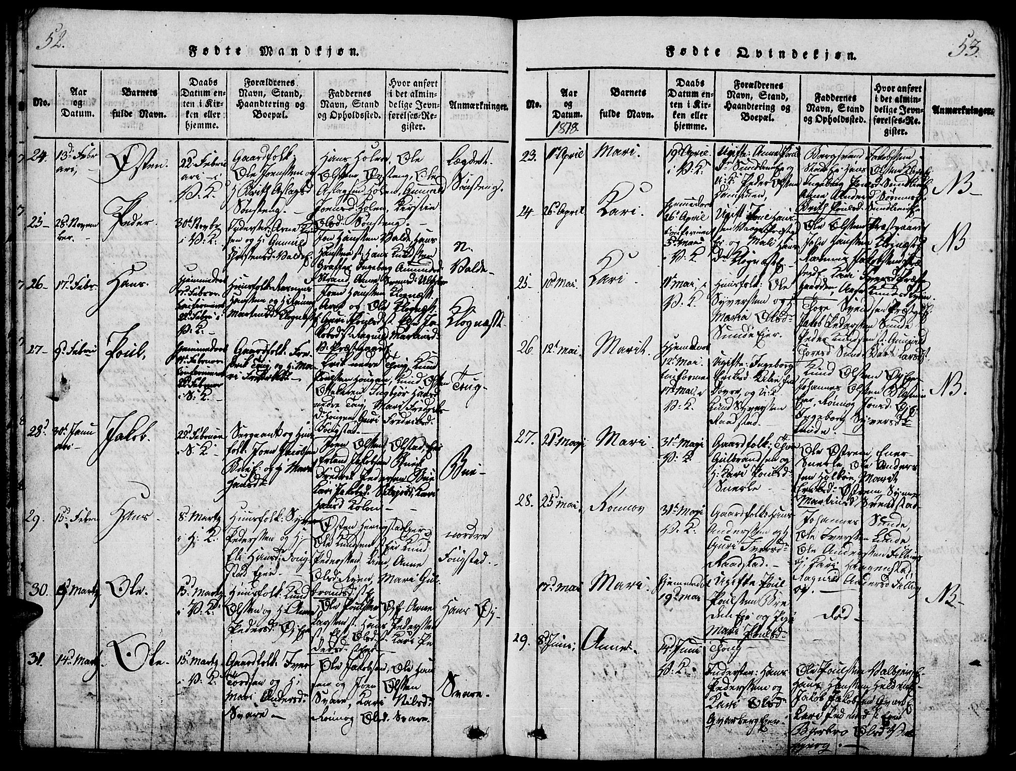 Vågå prestekontor, AV/SAH-PREST-076/H/Ha/Haa/L0003: Parish register (official) no. 3, 1815-1827, p. 52-53