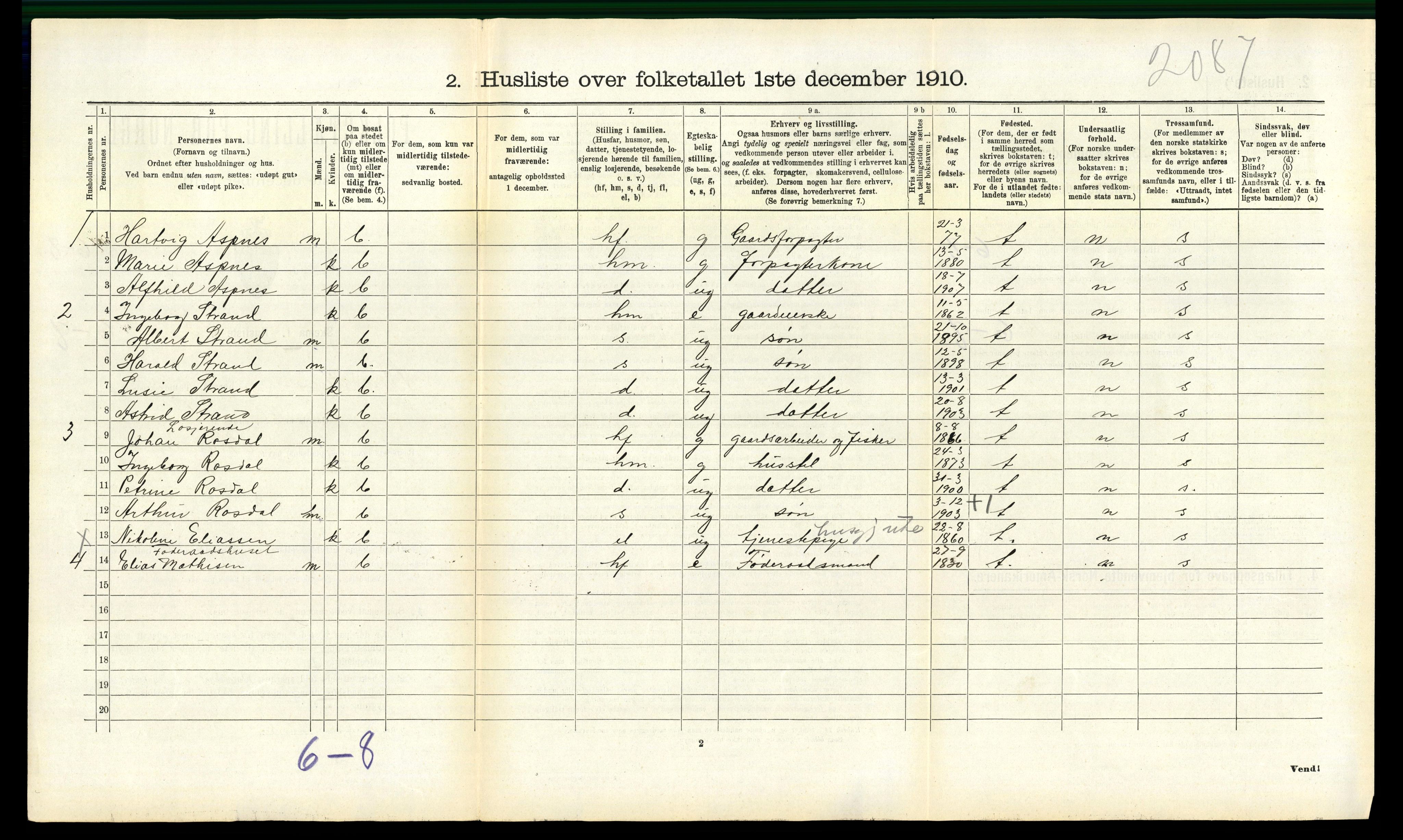 RA, 1910 census for Bindal, 1910, p. 653