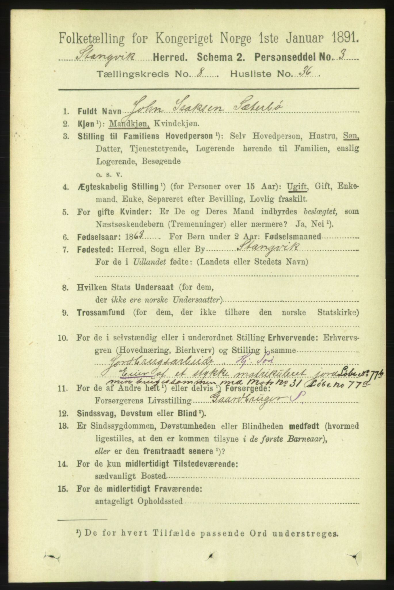 RA, 1891 census for 1564 Stangvik, 1891, p. 3573