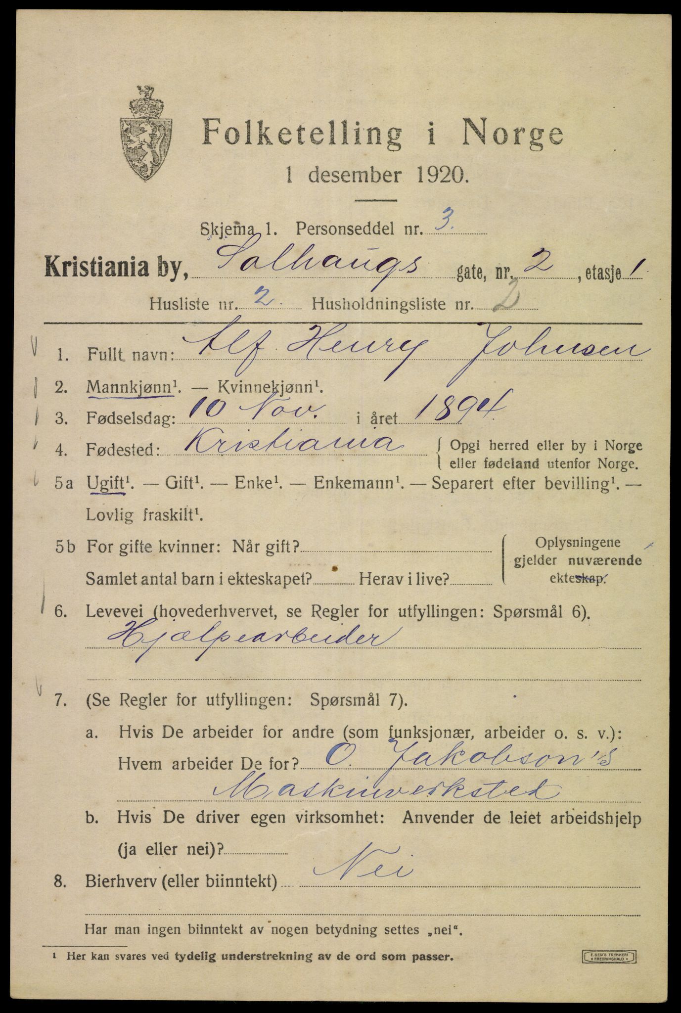 SAO, 1920 census for Kristiania, 1920, p. 527017