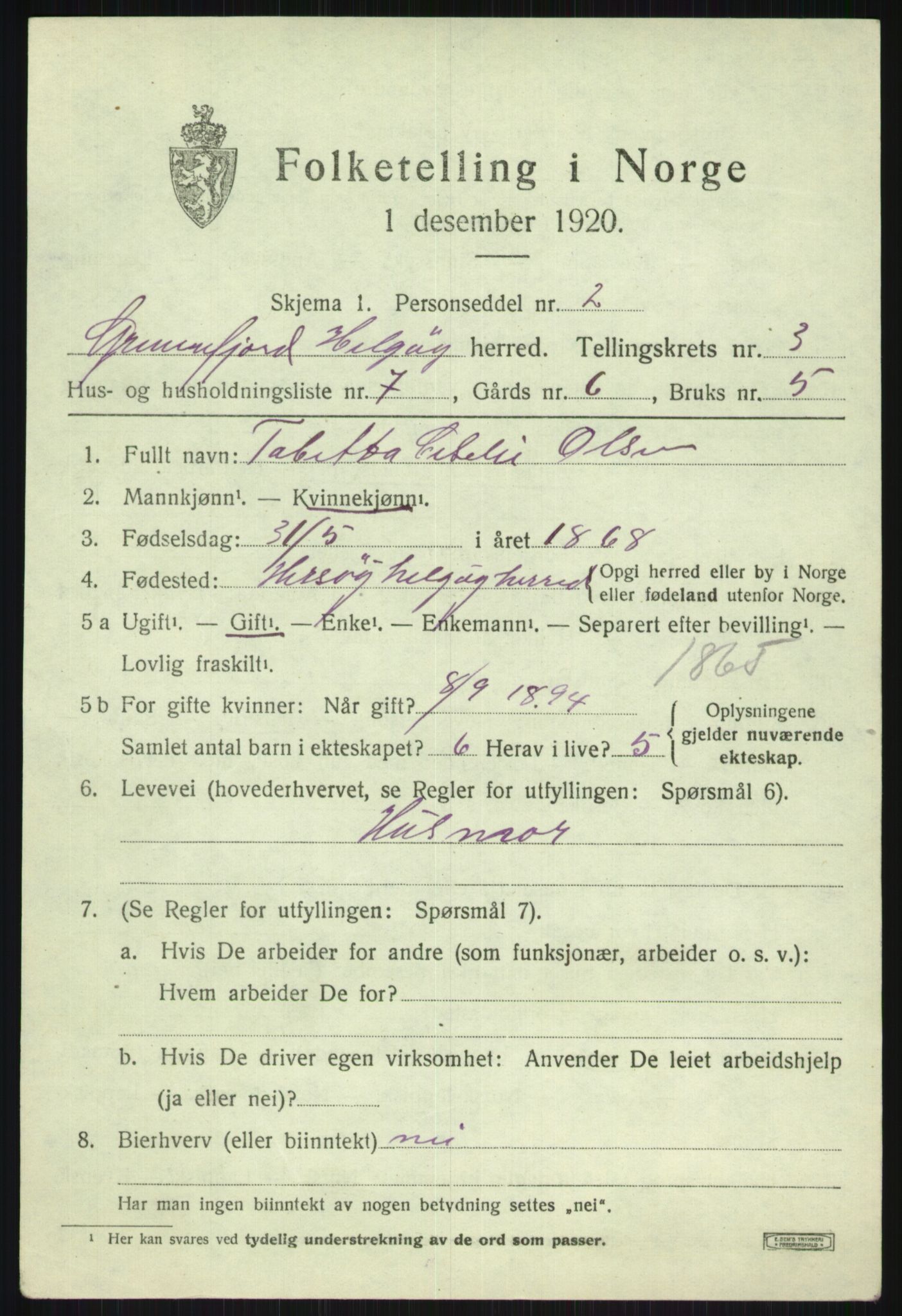 SATØ, 1920 census for Helgøy, 1920, p. 1459