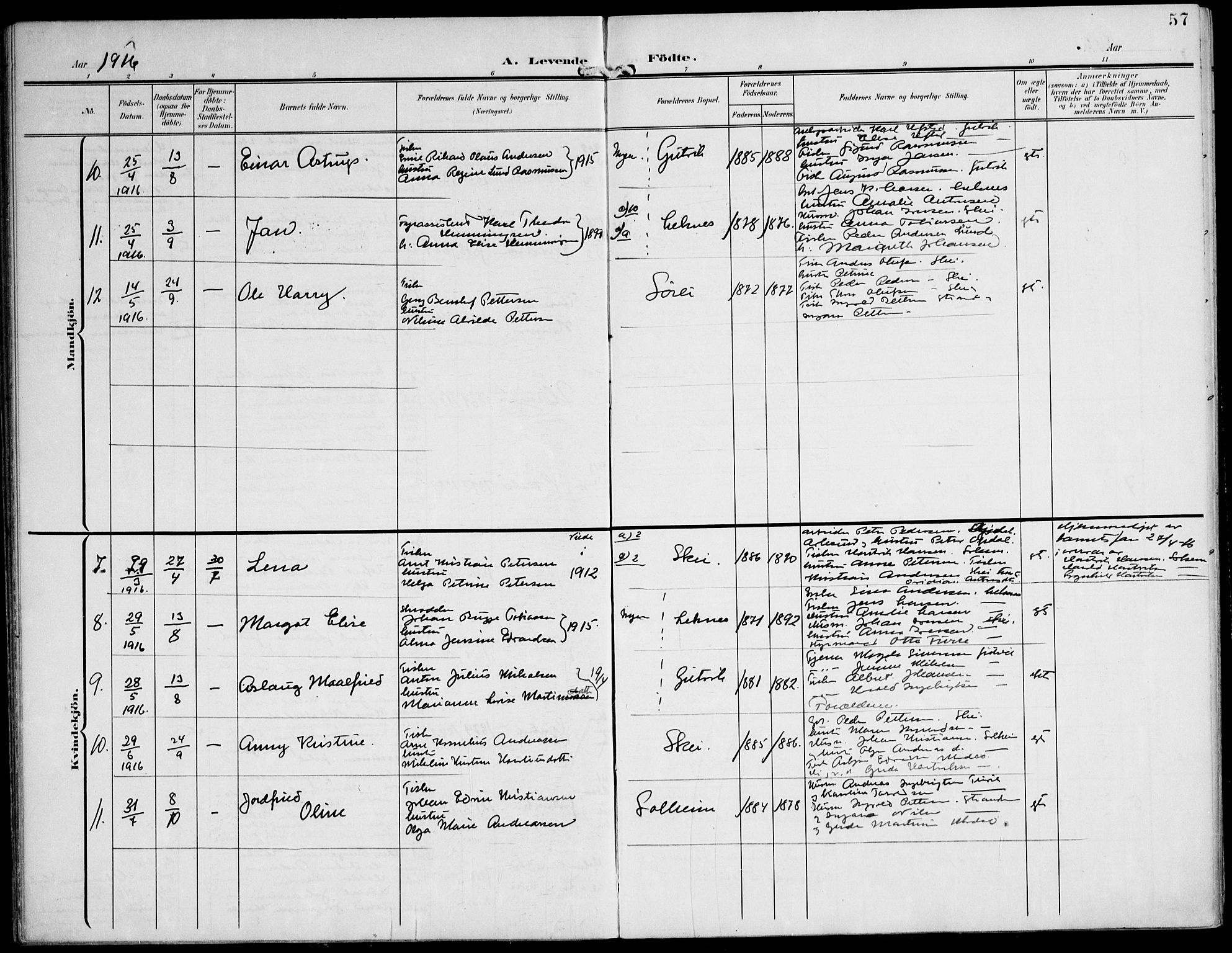 Ministerialprotokoller, klokkerbøker og fødselsregistre - Nord-Trøndelag, AV/SAT-A-1458/788/L0698: Parish register (official) no. 788A05, 1902-1921, p. 57