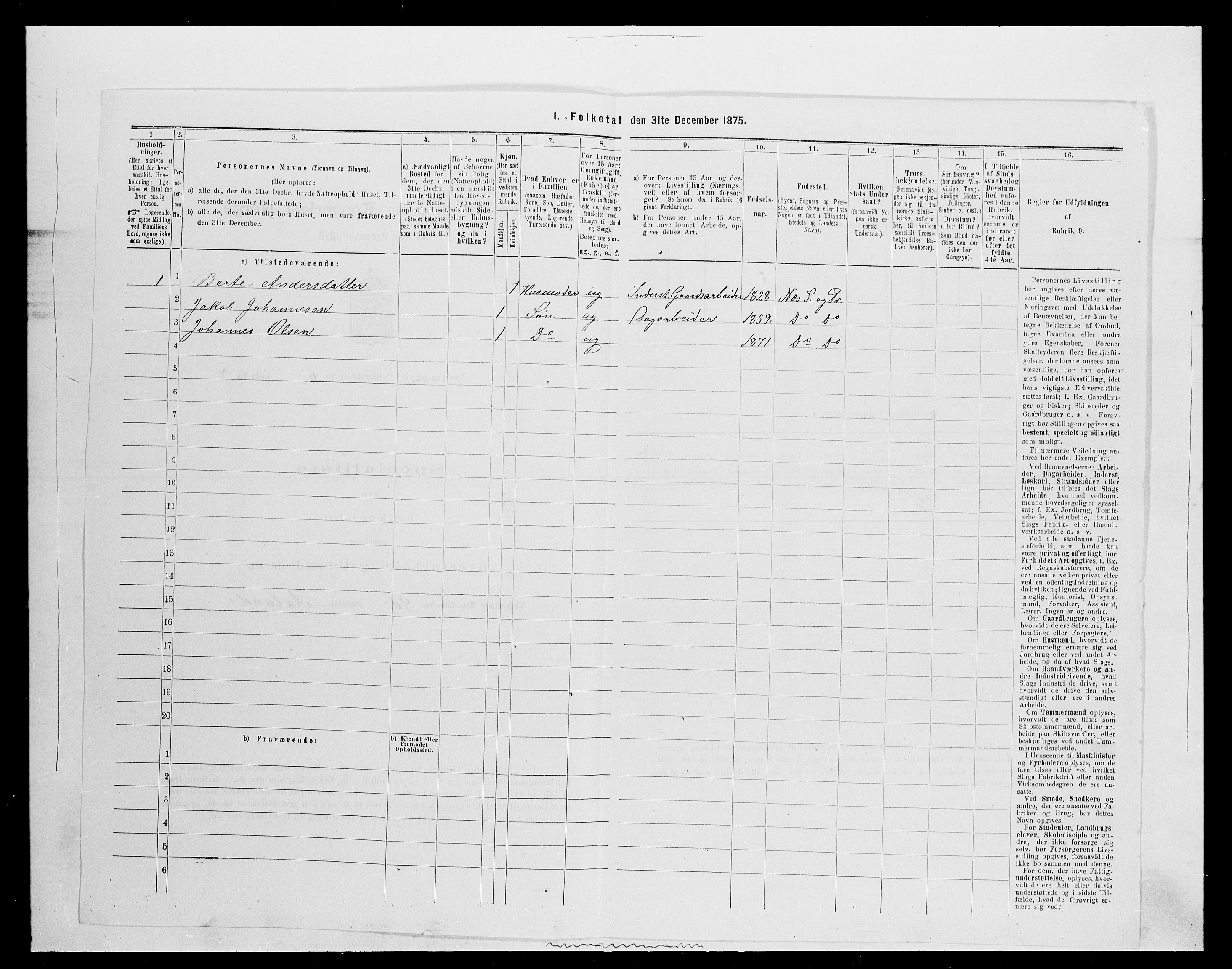 SAH, 1875 census for 0411P Nes, 1875, p. 961