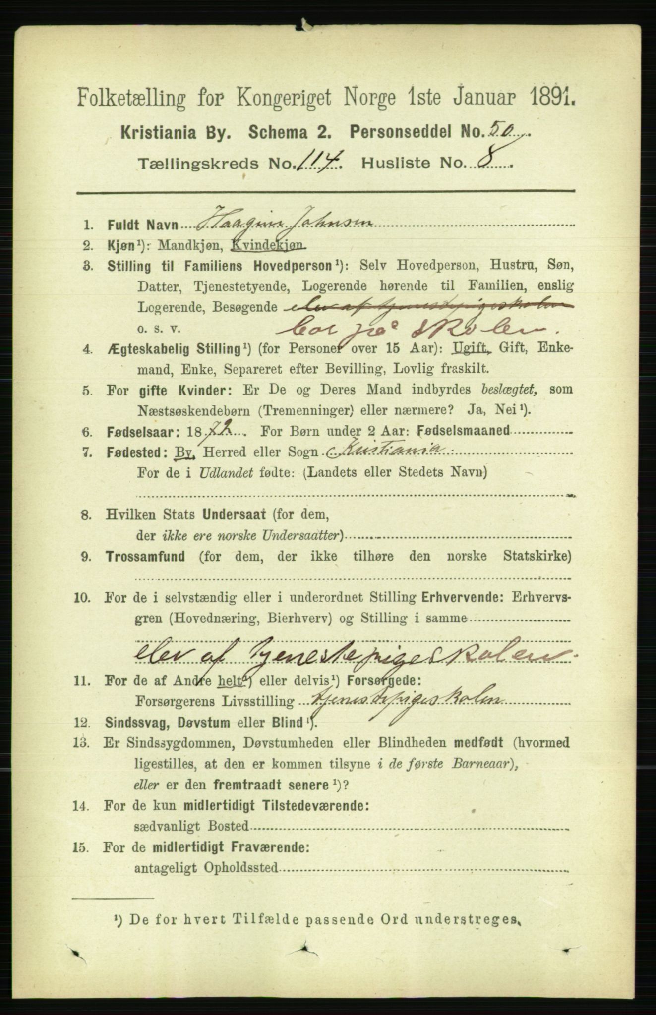 RA, 1891 census for 0301 Kristiania, 1891, p. 60993