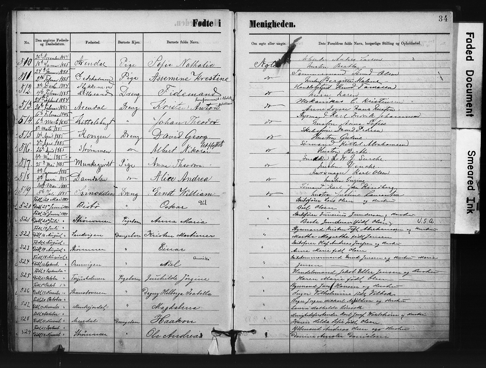 Metodistmenigheten, Arendal, AV/SAK-1292-0011/F/Fa/L0004: Dissenter register no. F-4, 1883-1892, p. 34