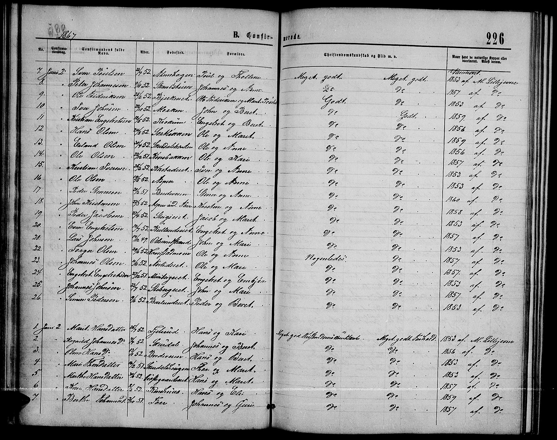 Sør-Fron prestekontor, SAH/PREST-010/H/Ha/Hab/L0002: Parish register (copy) no. 2, 1864-1883, p. 226