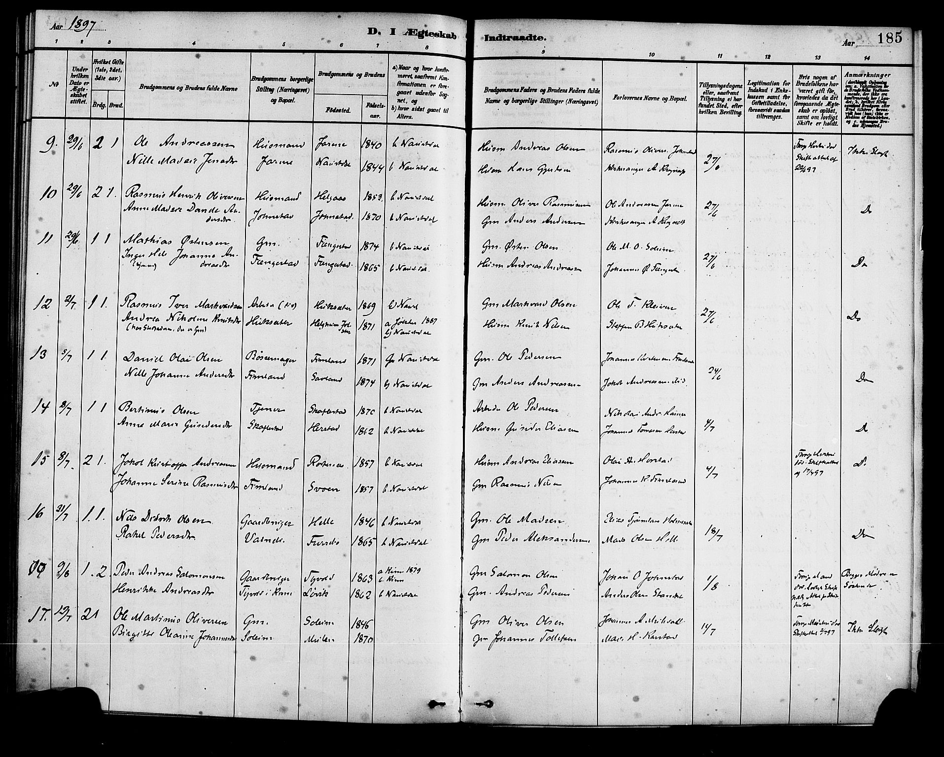 Førde sokneprestembete, SAB/A-79901/H/Haa/Haad/L0001: Parish register (official) no. D 1, 1881-1898, p. 185
