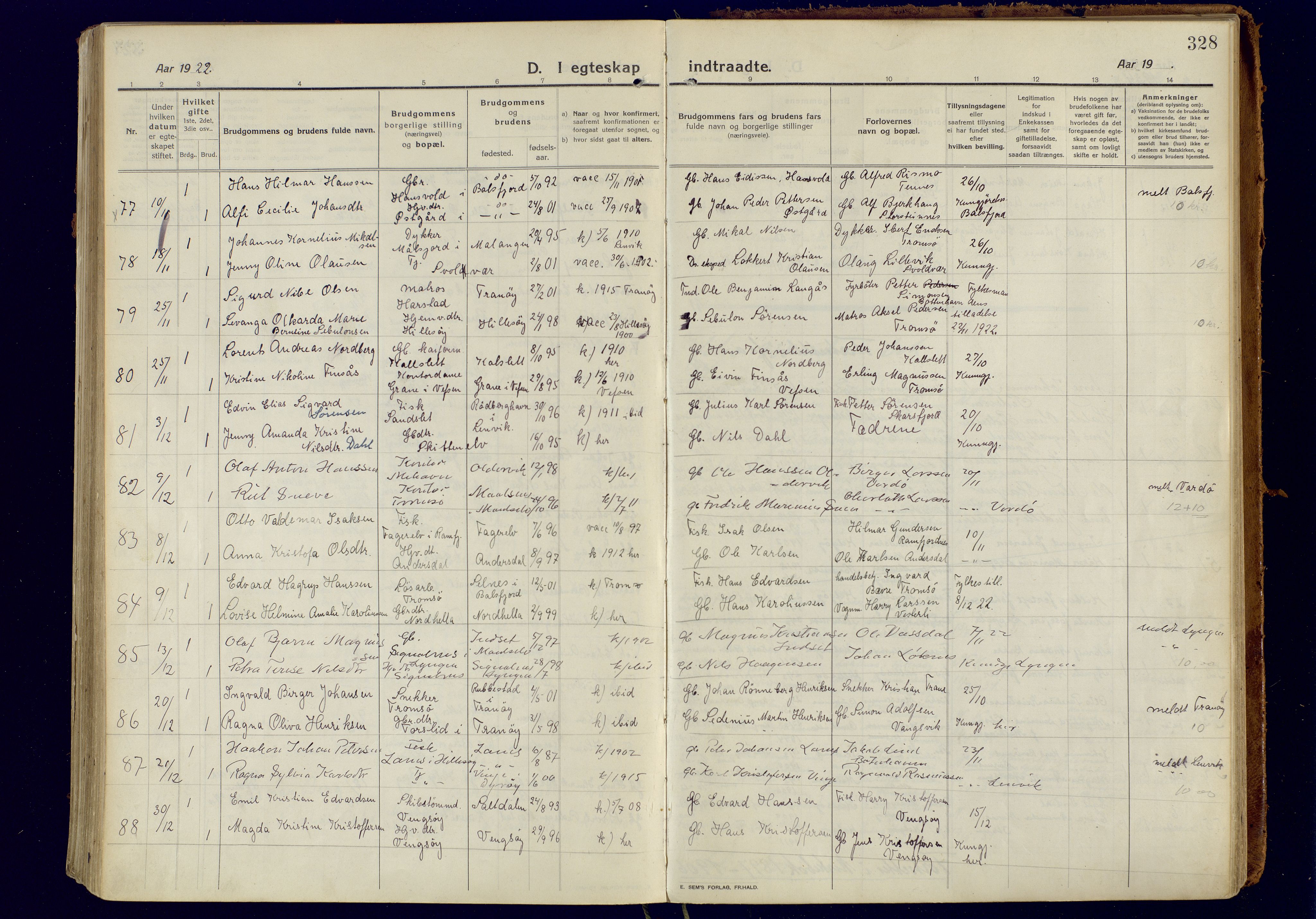 Tromsøysund sokneprestkontor, AV/SATØ-S-1304/G/Ga/L0008kirke: Parish register (official) no. 8, 1914-1922, p. 328