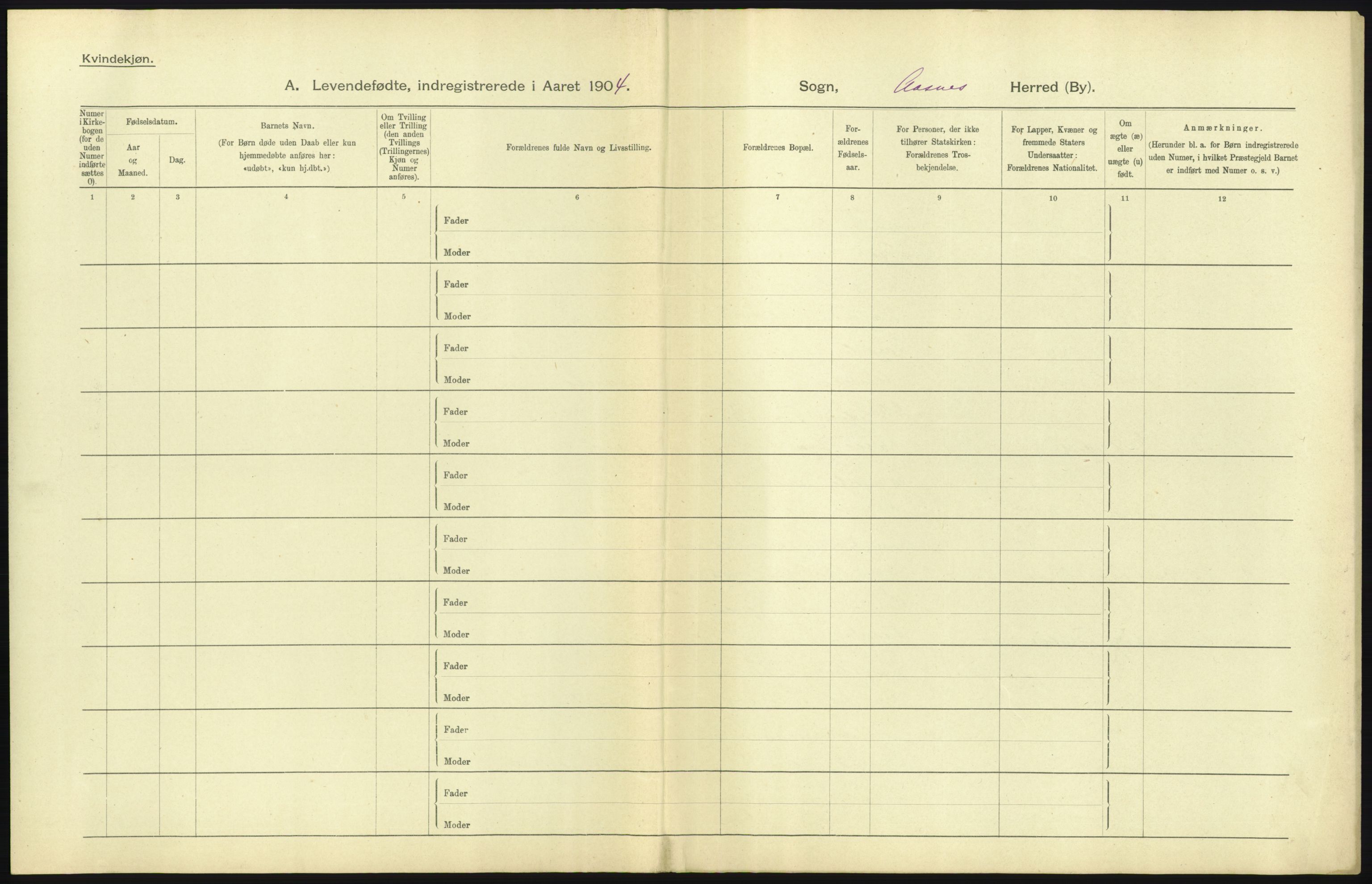 Statistisk sentralbyrå, Sosiodemografiske emner, Befolkning, AV/RA-S-2228/D/Df/Dfa/Dfab/L0005: Hedemarkens amt: Fødte, gifte, døde, 1904, p. 57