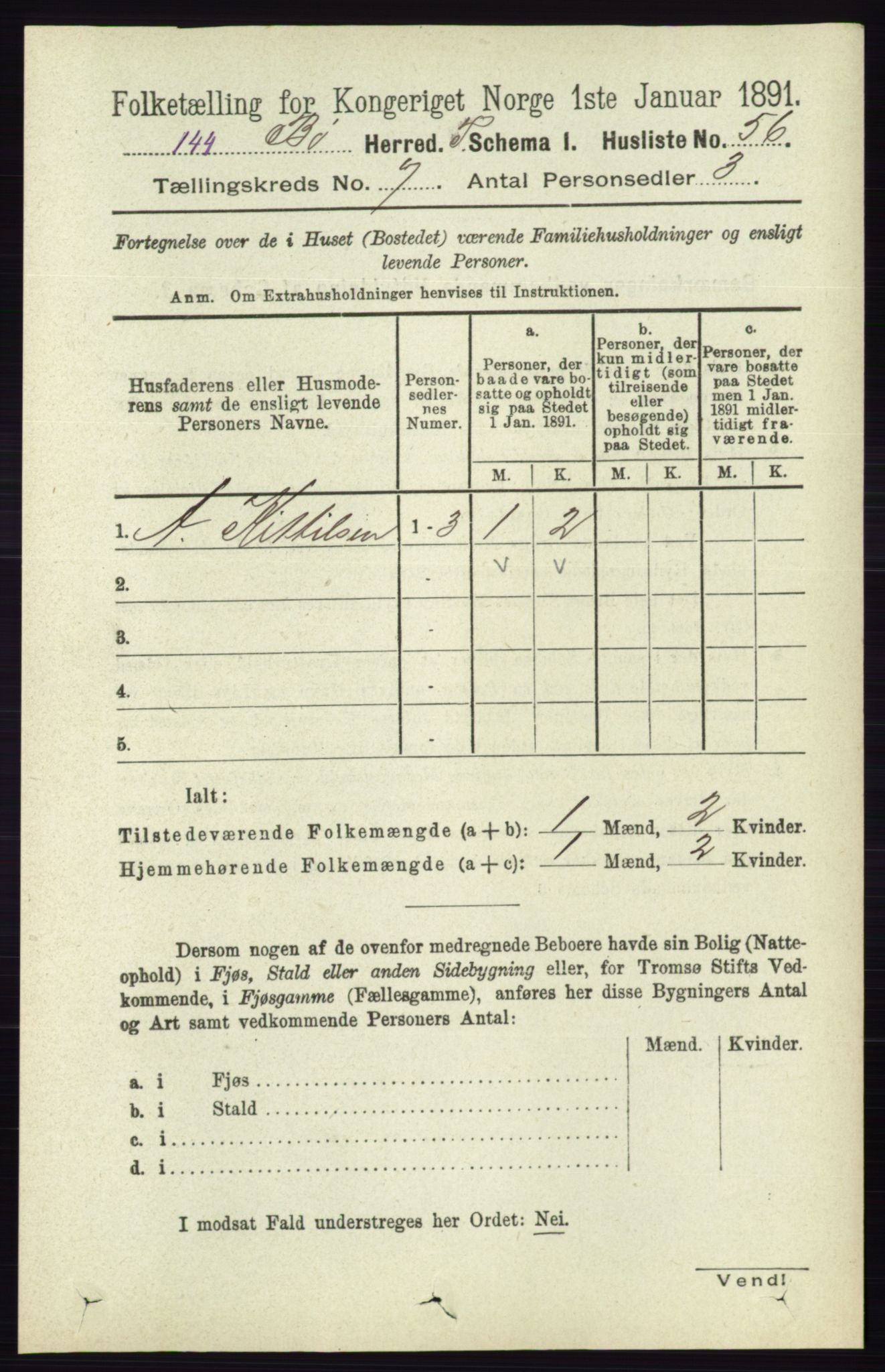 RA, 1891 census for 0821 Bø, 1891, p. 2200