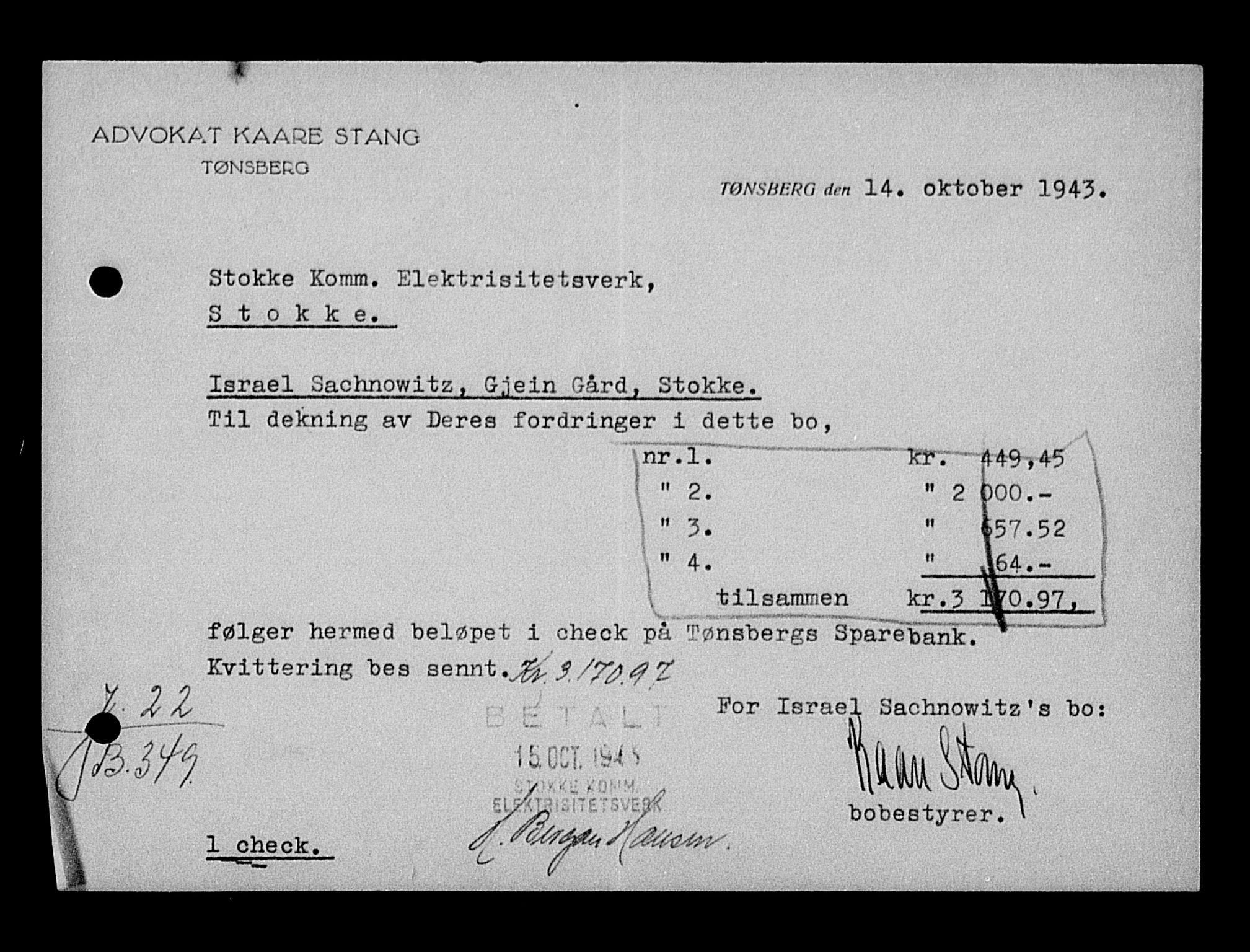 Justisdepartementet, Tilbakeføringskontoret for inndratte formuer, AV/RA-S-1564/H/Hc/Hcd/L1005: --, 1945-1947, p. 174