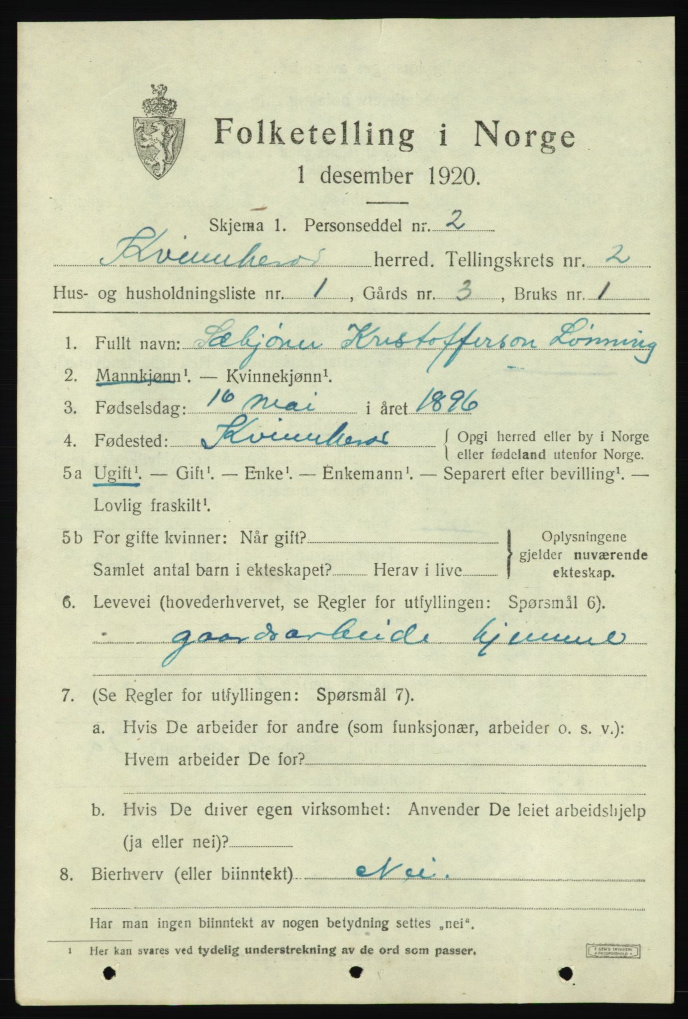 SAB, 1920 census for Kvinnherad, 1920, p. 4074