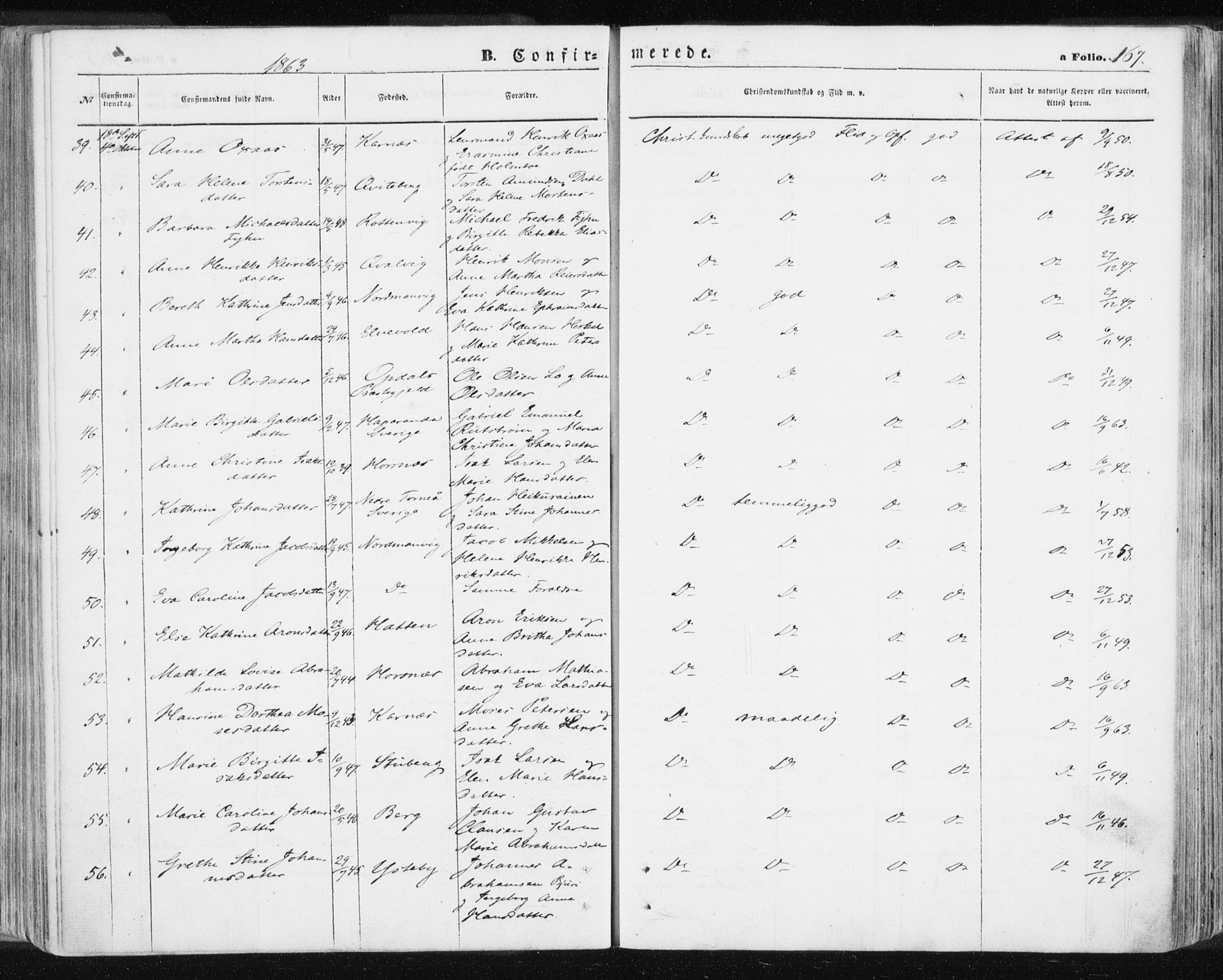 Lyngen sokneprestembete, SATØ/S-1289/H/He/Hea/L0005kirke: Parish register (official) no. 5, 1859-1869, p. 167
