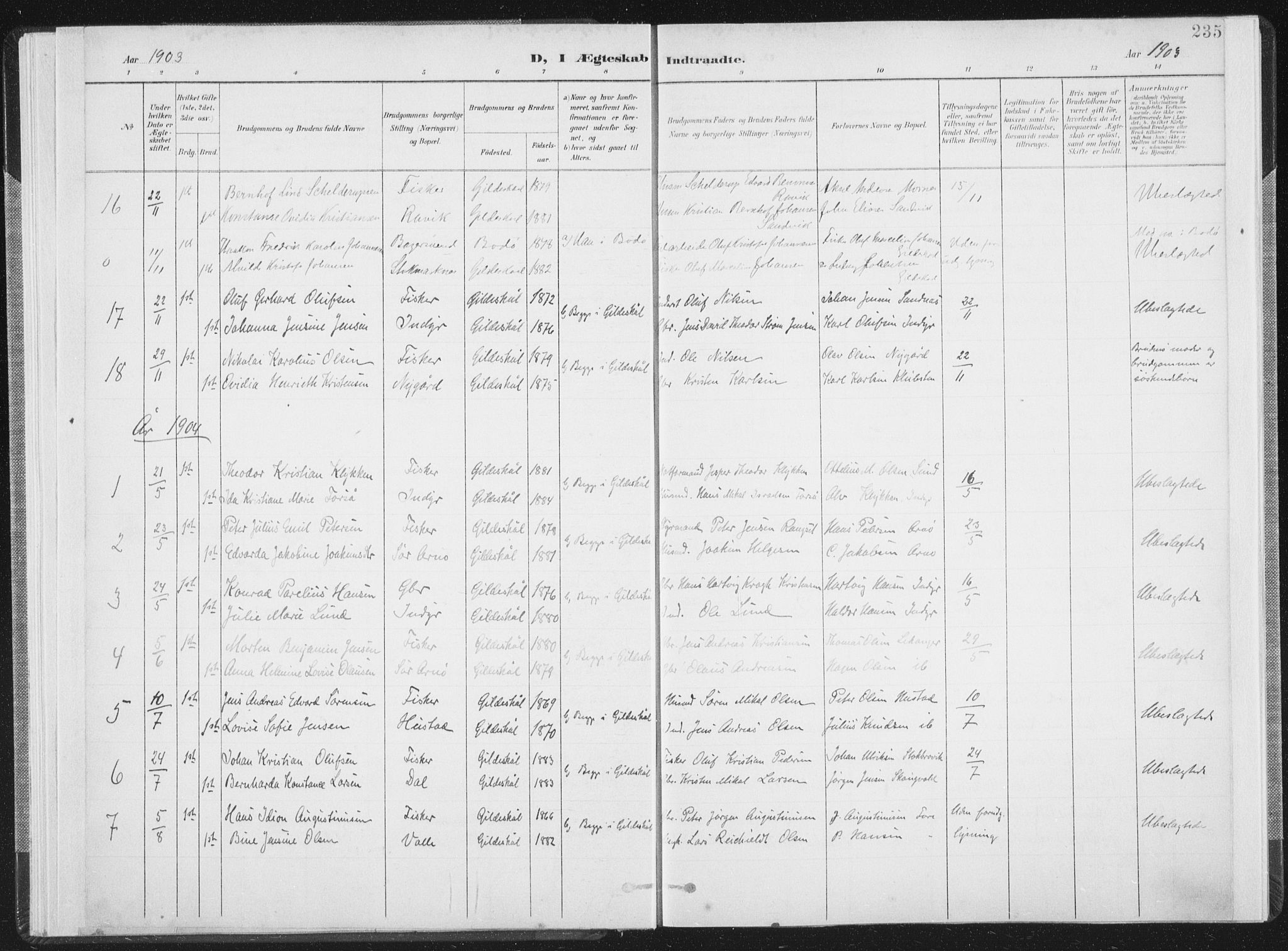 Ministerialprotokoller, klokkerbøker og fødselsregistre - Nordland, AV/SAT-A-1459/805/L0103: Parish register (official) no. 805A08II, 1900-1909, p. 235