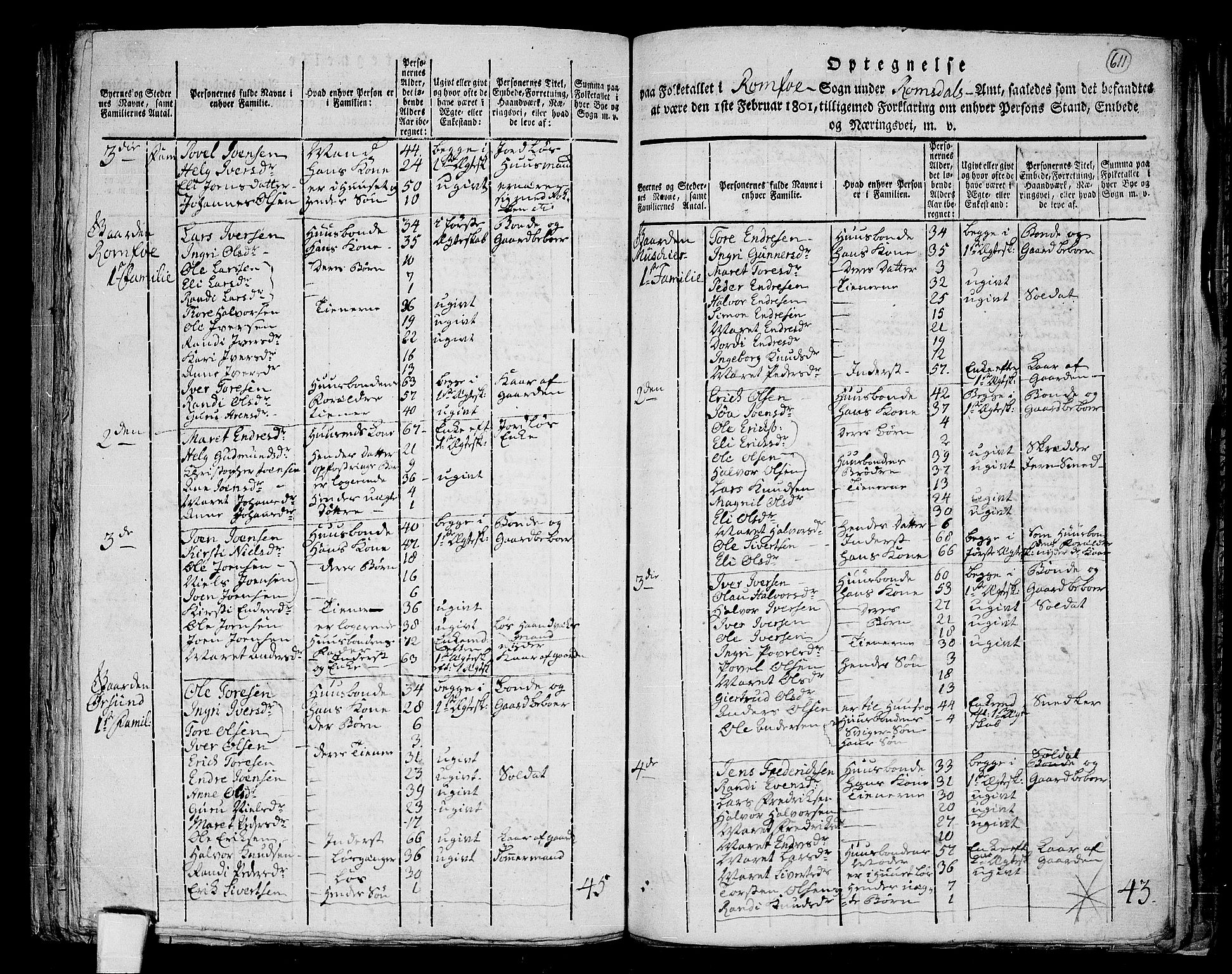 RA, 1801 census for 1563P Sunndal, 1801, p. 610b-611a