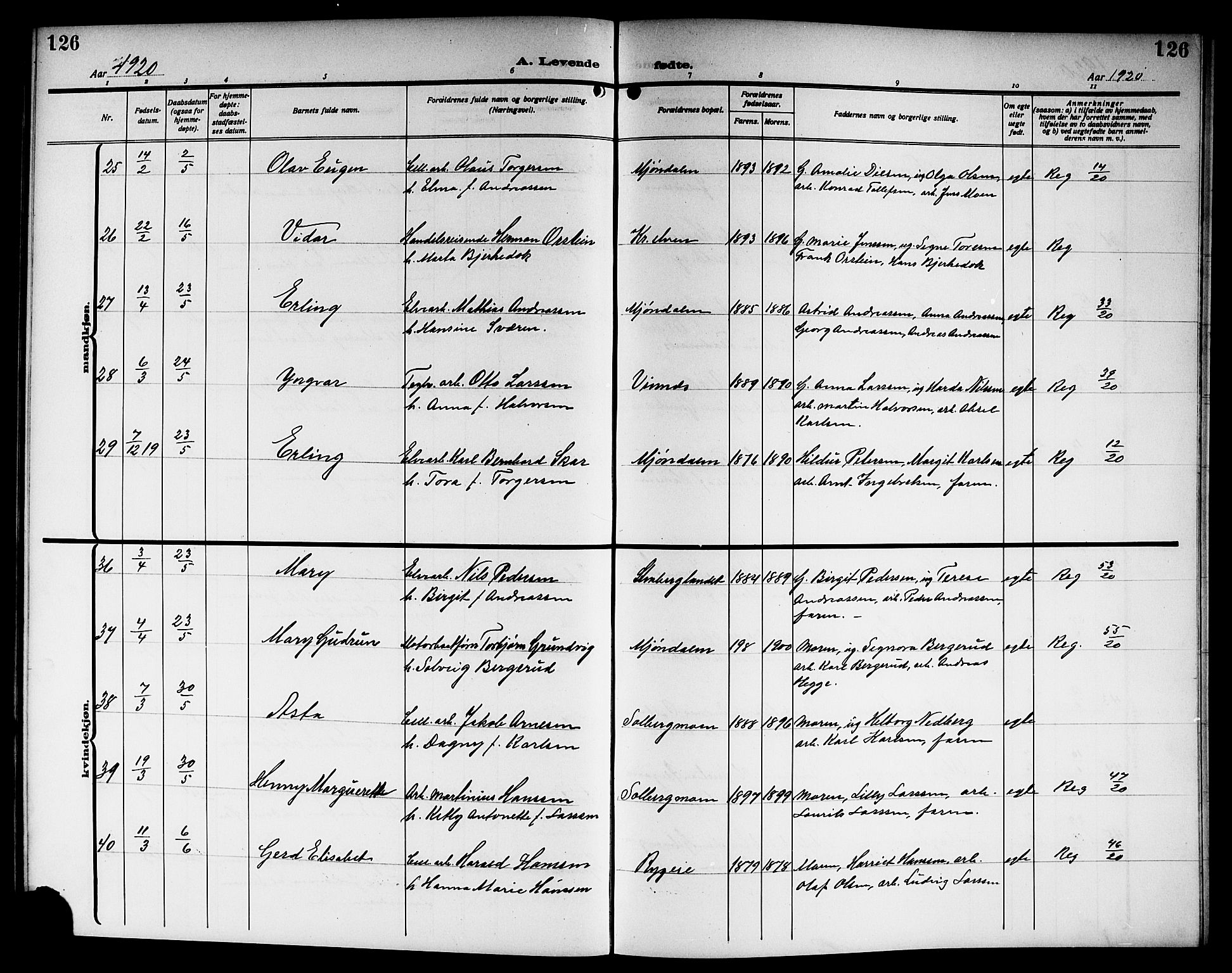 Nedre Eiker kirkebøker, AV/SAKO-A-612/G/Ga/L0005: Parish register (copy) no. 5, 1913-1921, p. 126