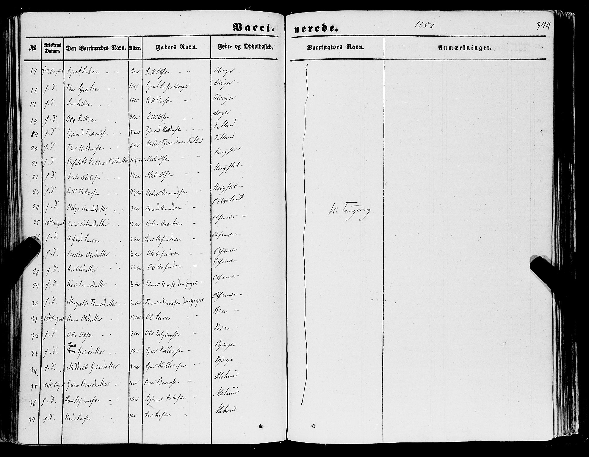 Skånevik sokneprestembete, AV/SAB-A-77801/H/Haa: Parish register (official) no. A 5II, 1848-1869, p. 374