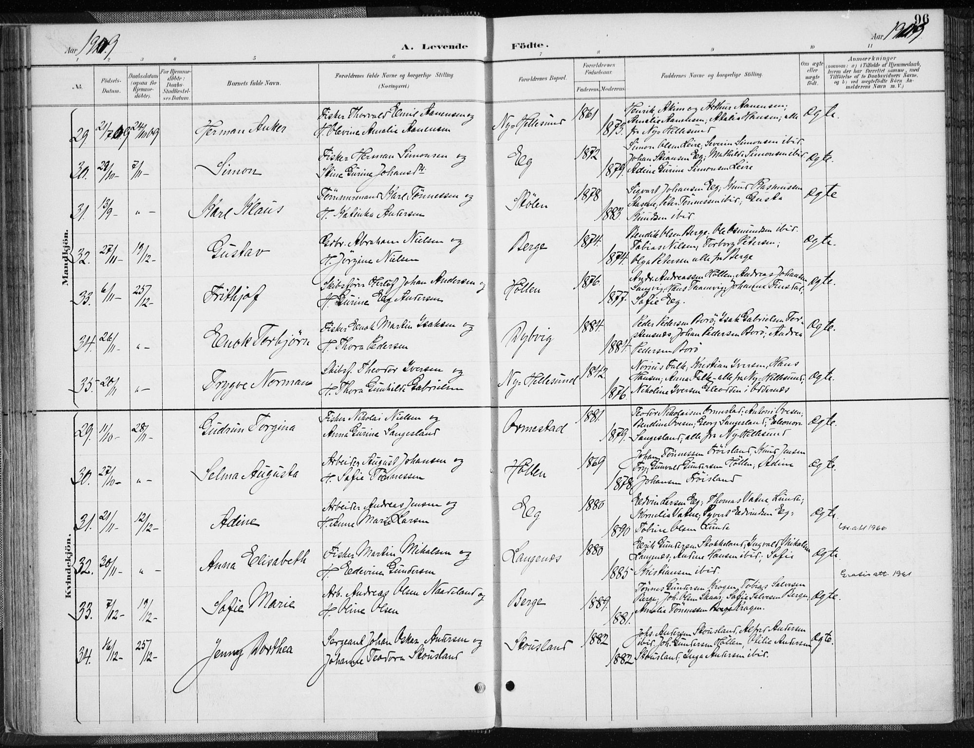 Søgne sokneprestkontor, AV/SAK-1111-0037/F/Fa/Fab/L0013: Parish register (official) no. A 13, 1892-1911, p. 96