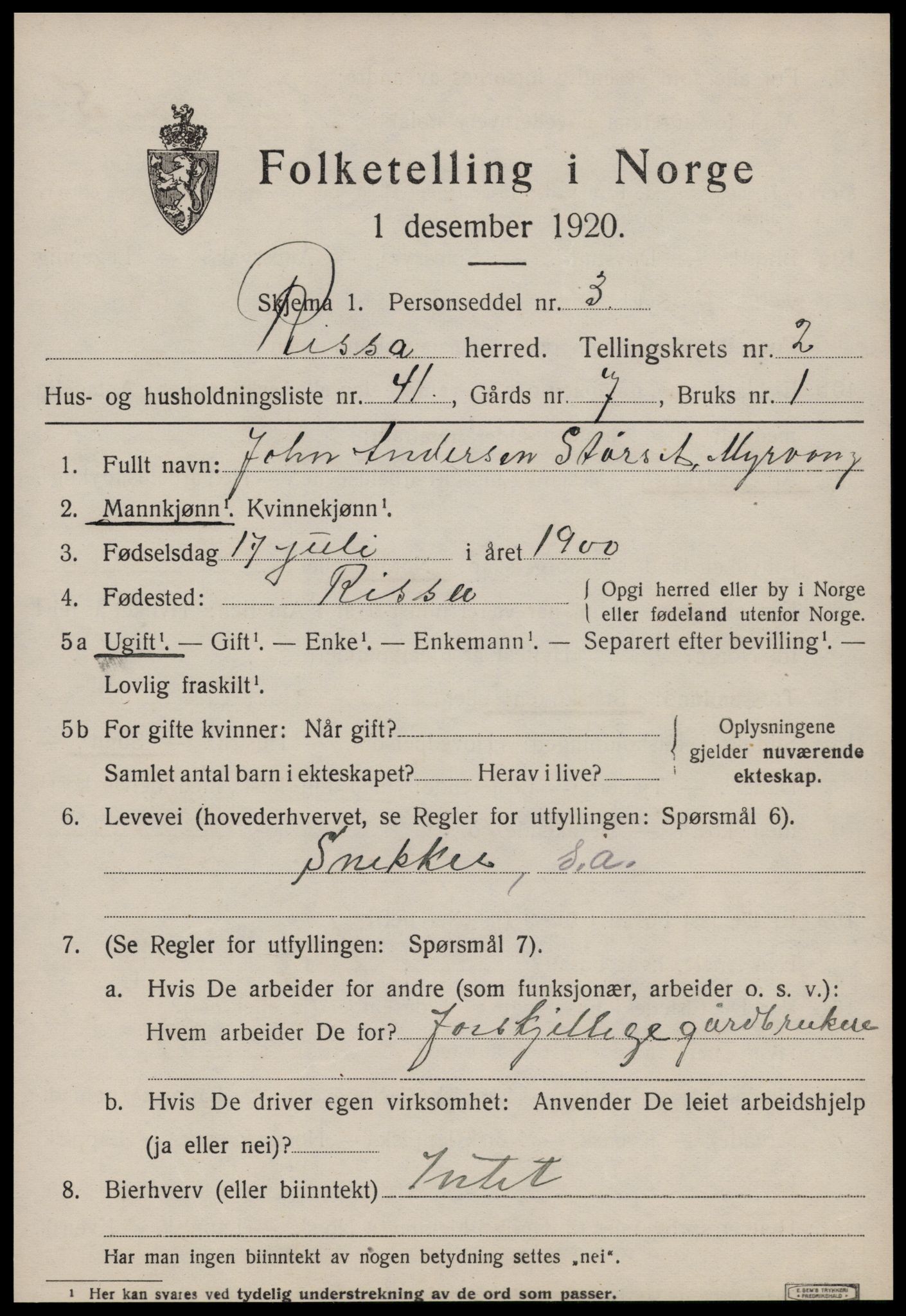 SAT, 1920 census for Rissa, 1920, p. 2125