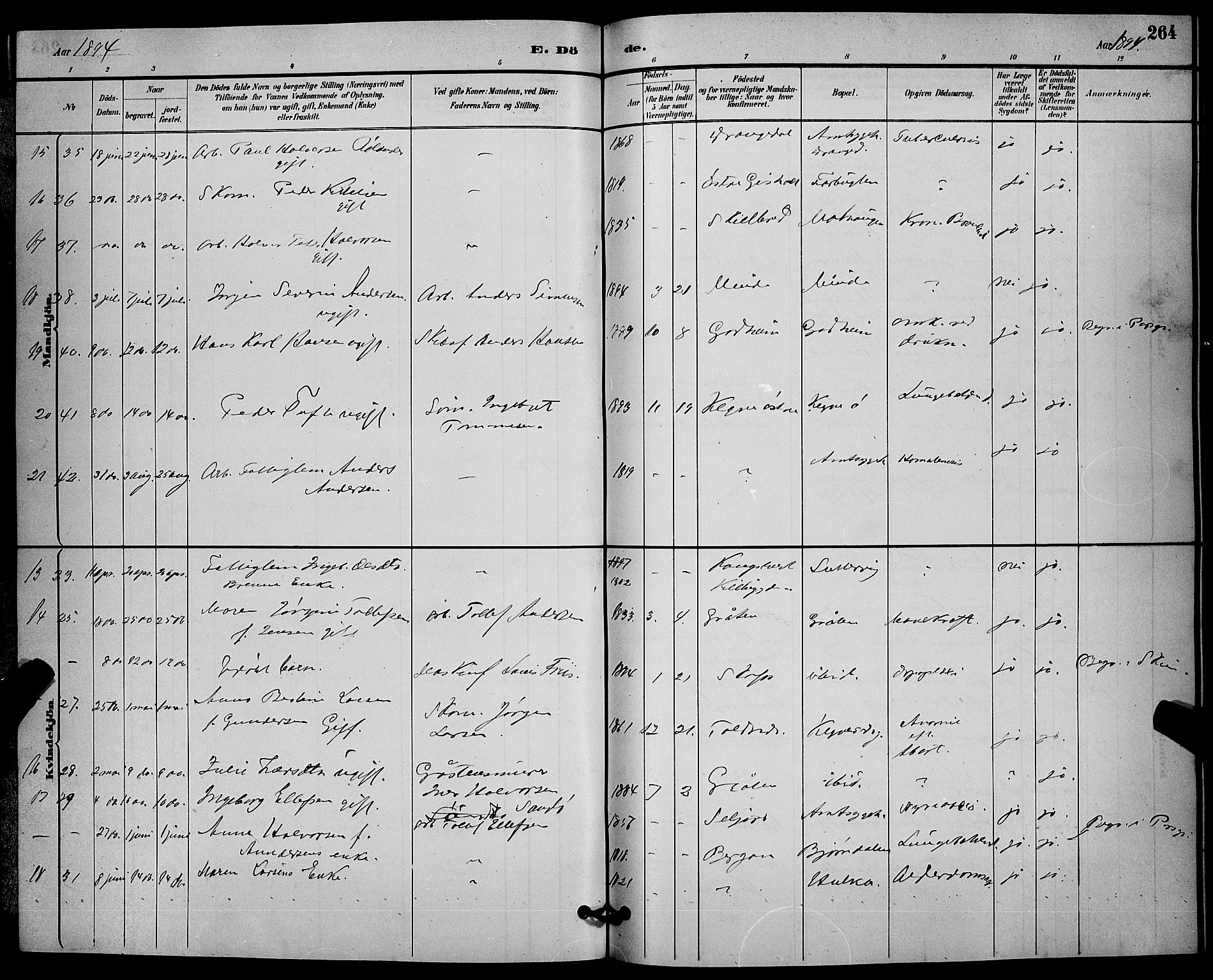 Solum kirkebøker, SAKO/A-306/G/Ga/L0007: Parish register (copy) no. I 7, 1884-1898, p. 264