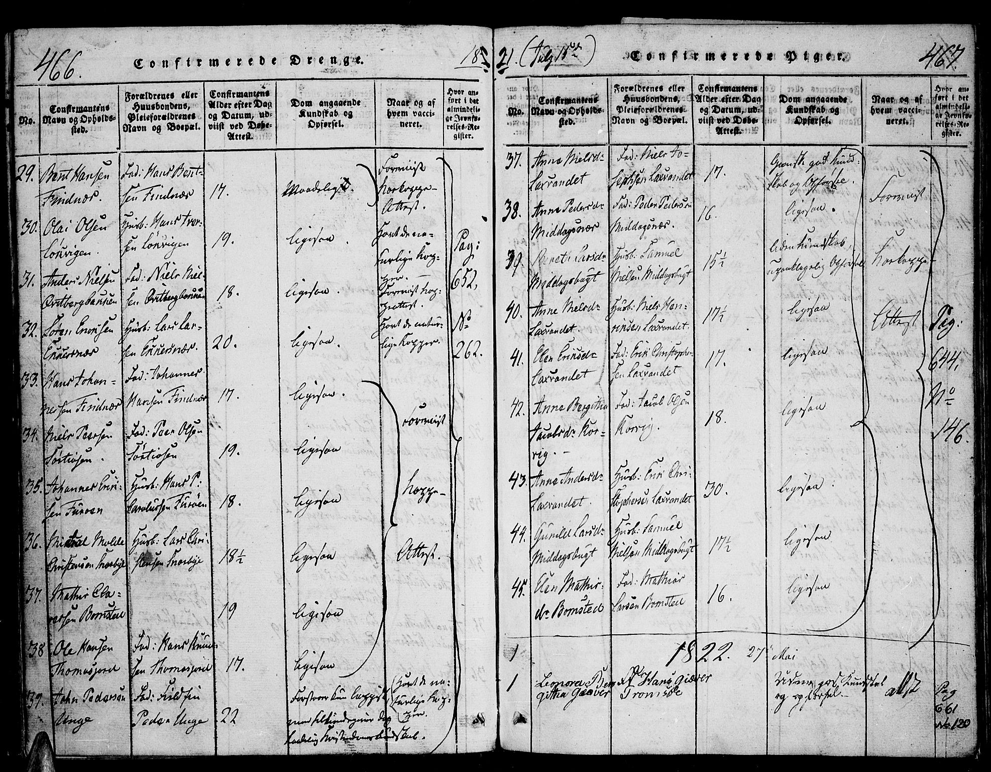 Tromsø sokneprestkontor/stiftsprosti/domprosti, SATØ/S-1343/G/Ga/L0007kirke: Parish register (official) no. 7, 1821-1828, p. 466-467