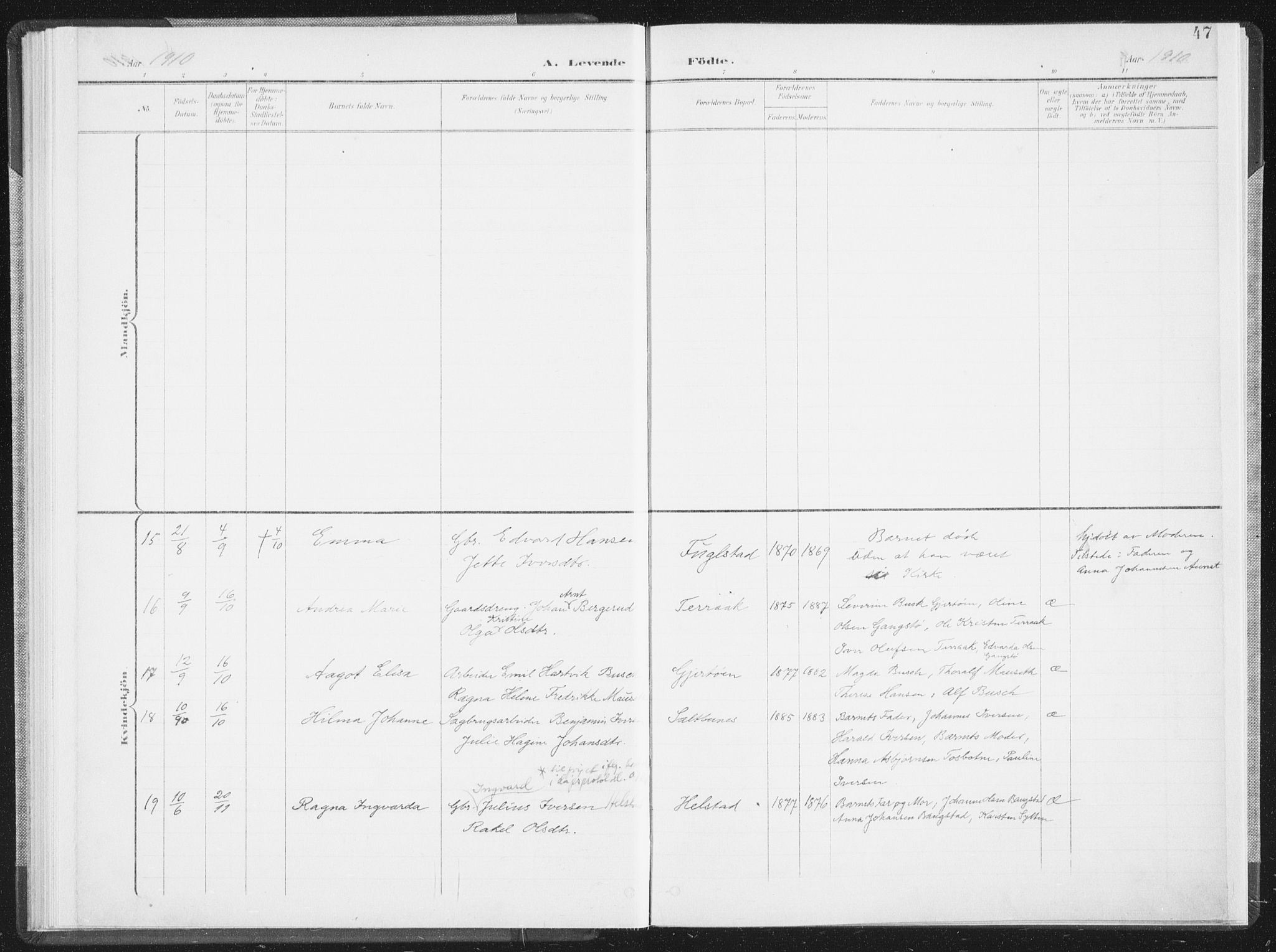 Ministerialprotokoller, klokkerbøker og fødselsregistre - Nordland, AV/SAT-A-1459/810/L0153: Parish register (official) no. 810A12, 1899-1914, p. 47