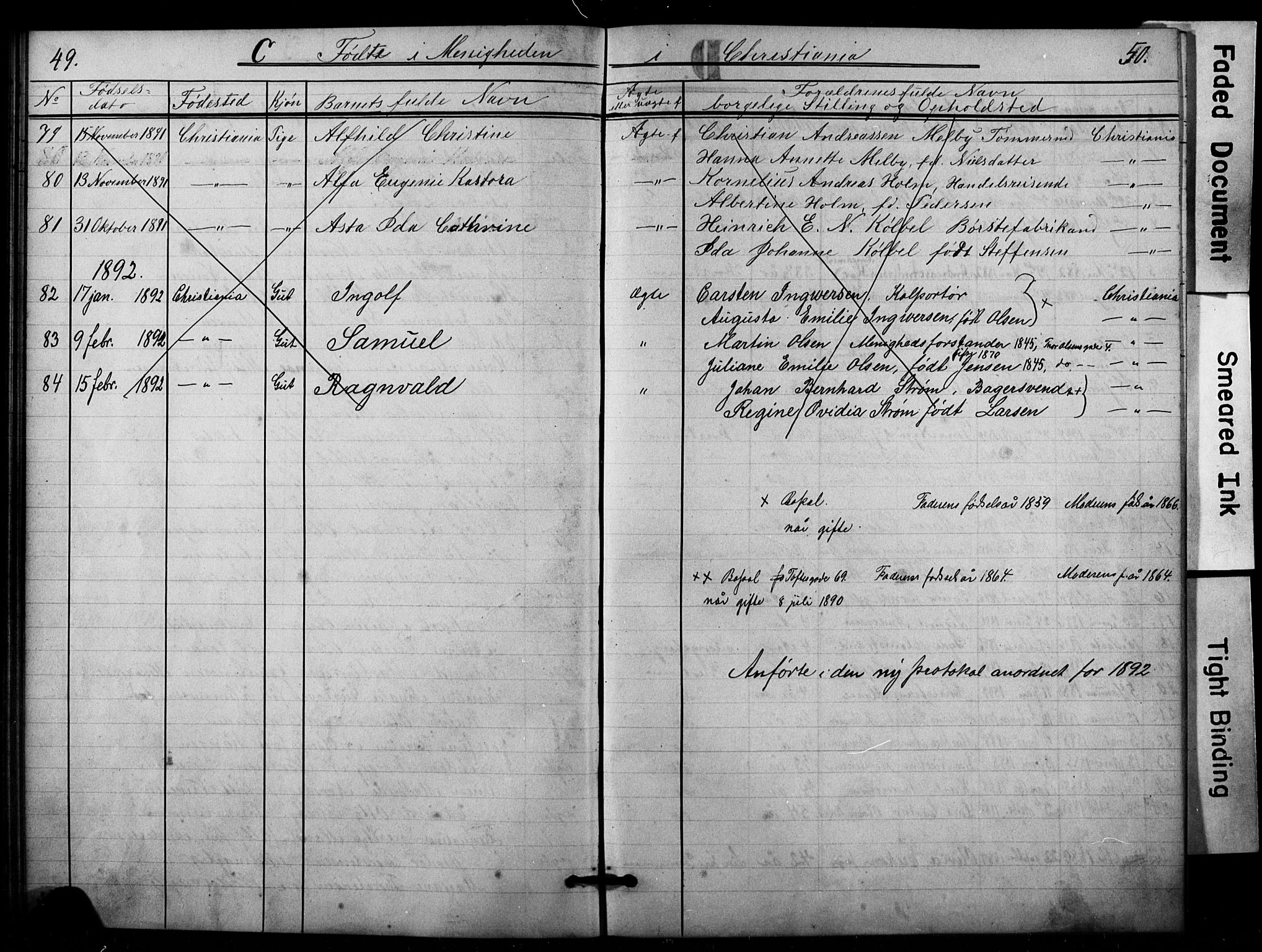 Den katolsk apostoliske menighet i Oslo , SAO/PAO-0214/F/Fa/L0001: Dissenter register no. 1, 1877-1891, p. 49-50