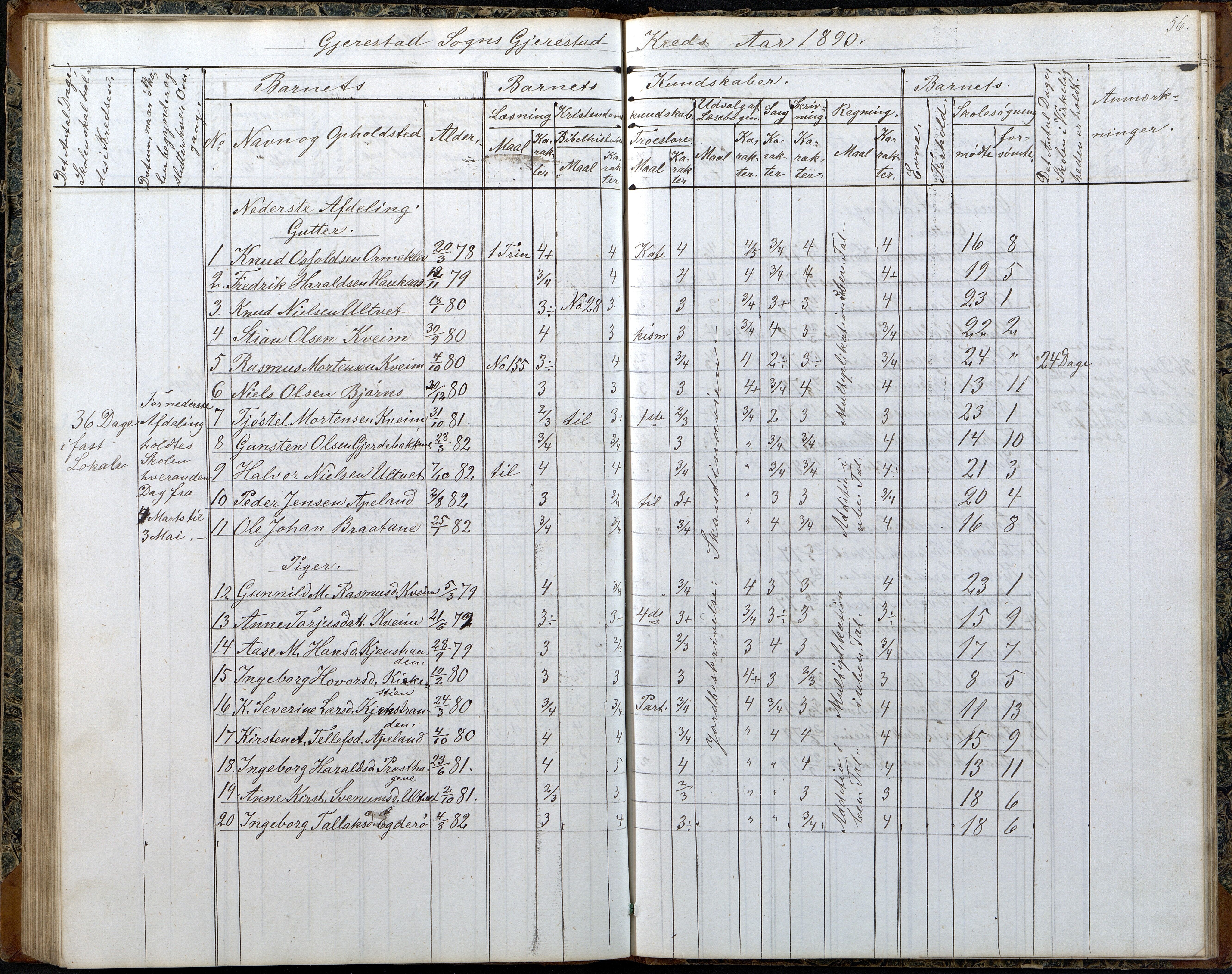 Gjerstad Kommune, Gjerstad Skole, AAKS/KA0911-550a/F02/L0006: Skoleprotokoll, 1863-1891, p. 56