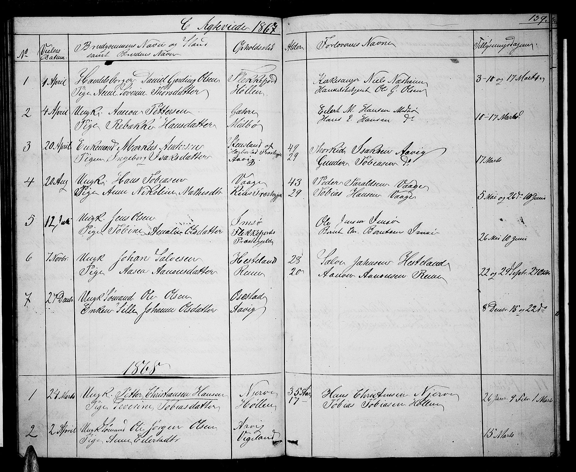 Sør-Audnedal sokneprestkontor, AV/SAK-1111-0039/F/Fb/Fba/L0002: Parish register (copy) no. B 2, 1853-1878, p. 139