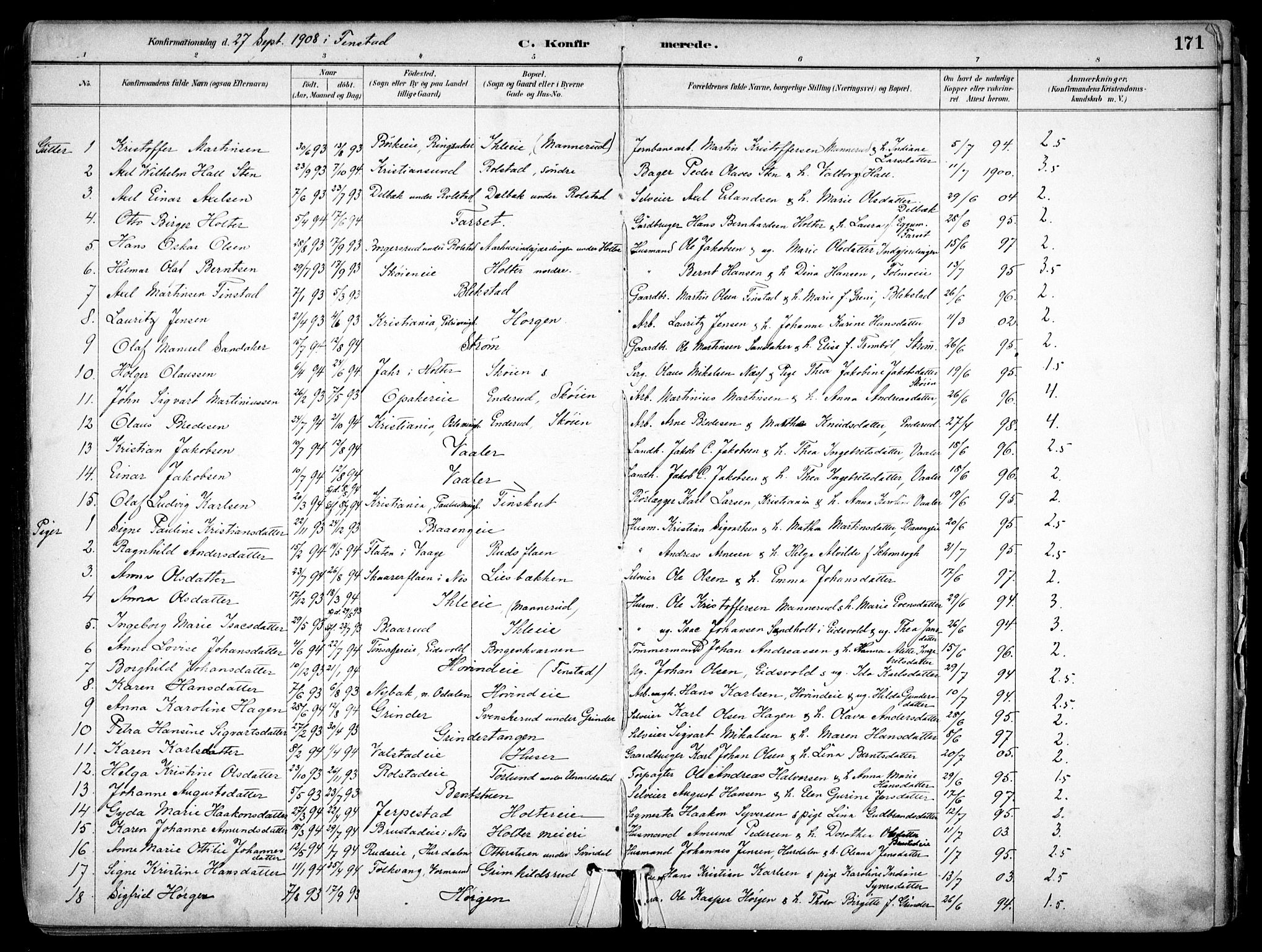 Nes prestekontor Kirkebøker, SAO/A-10410/F/Fb/L0002: Parish register (official) no. II 2, 1883-1918, p. 171