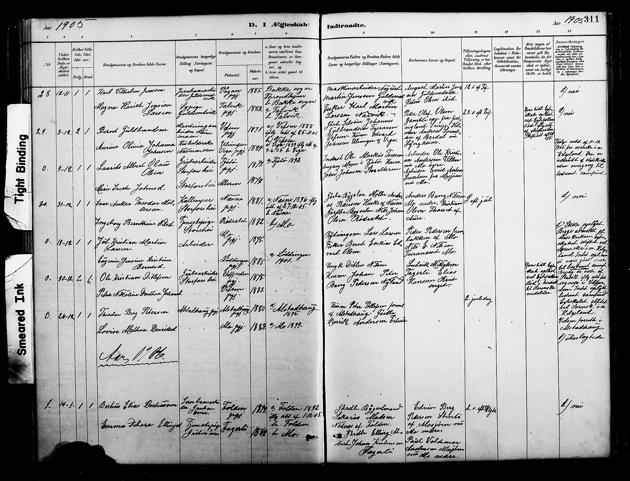 Ministerialprotokoller, klokkerbøker og fødselsregistre - Nordland, SAT/A-1459/827/L0421: Parish register (copy) no. 827C10, 1887-1906, p. 311