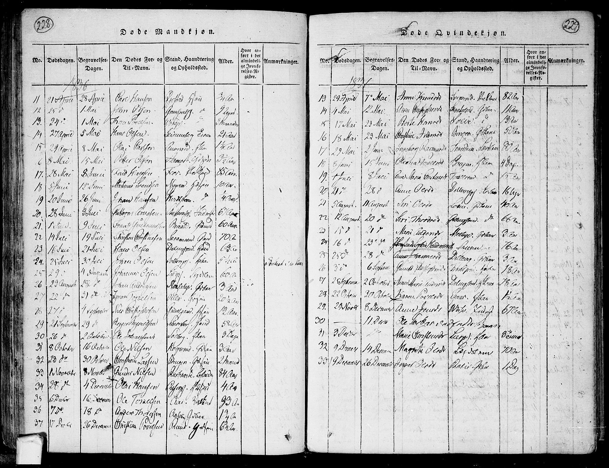 Trøgstad prestekontor Kirkebøker, SAO/A-10925/F/Fa/L0006: Parish register (official) no. I 6, 1815-1844, p. 228-229