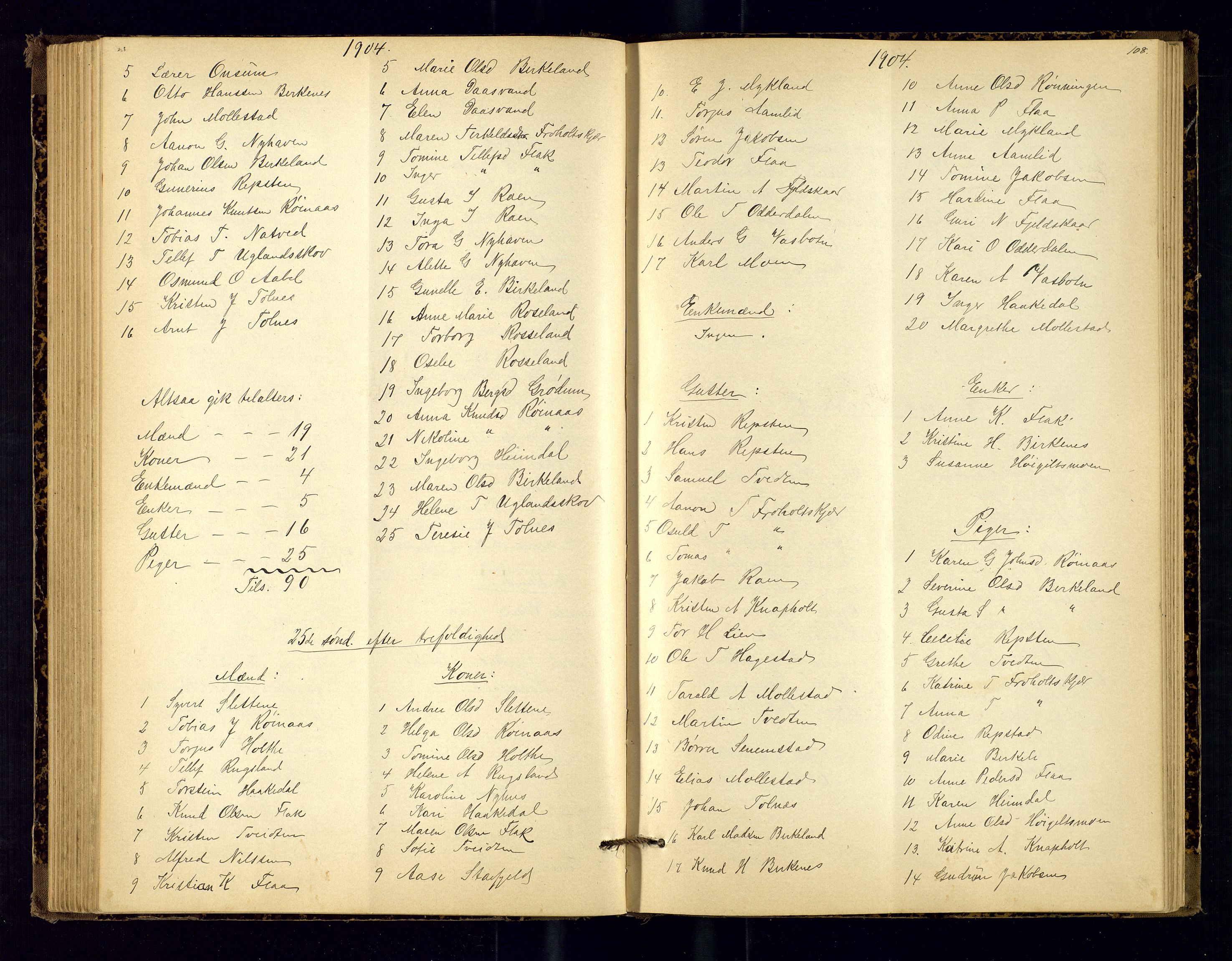 Birkenes sokneprestkontor, SAK/1111-0004/F/Fc/L0008: Communicants register no. C-8, 1891-1915, p. 108
