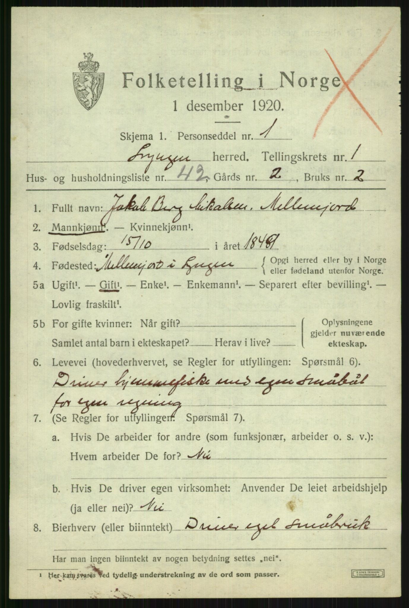 SATØ, 1920 census for Lyngen, 1920, p. 2430