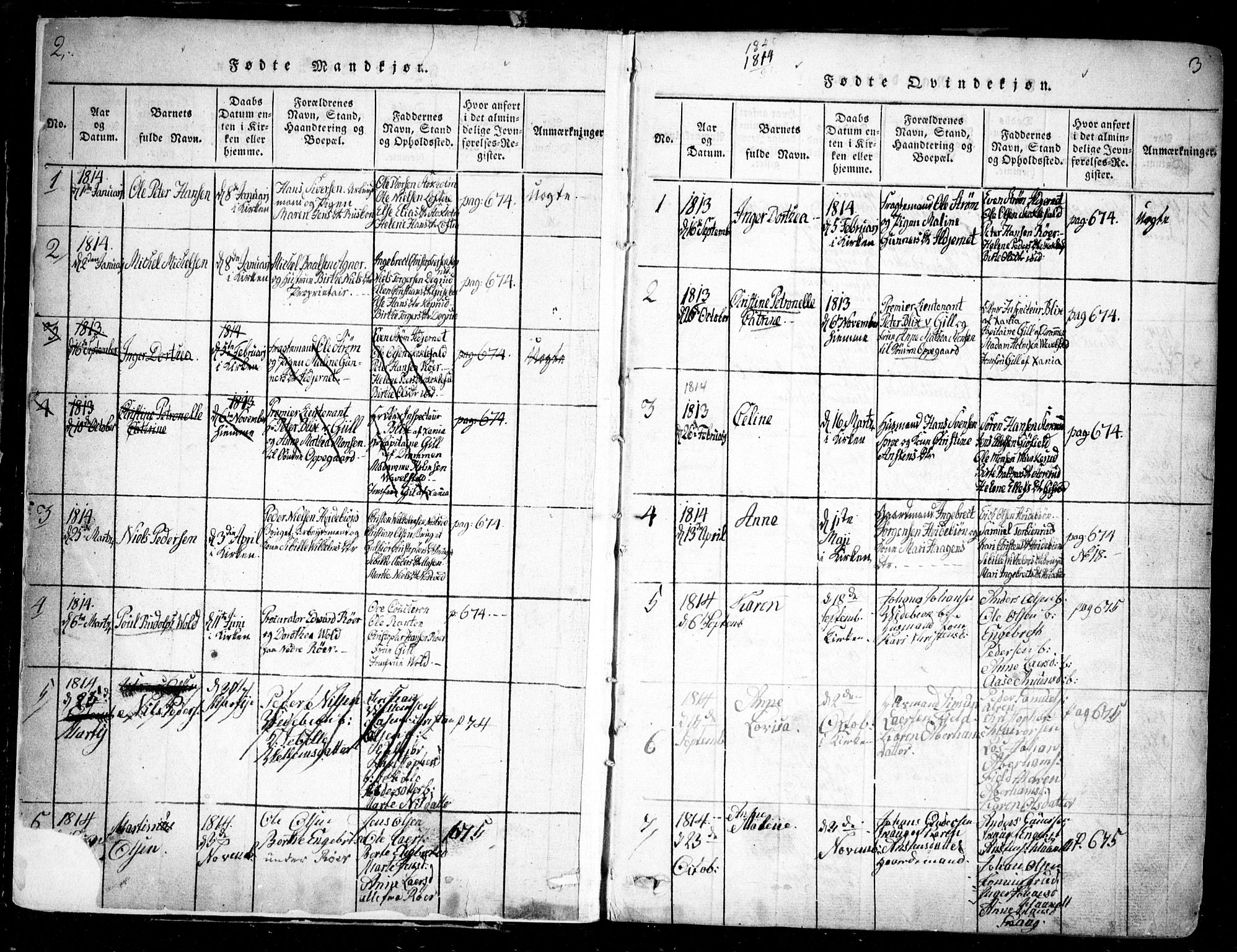 Nesodden prestekontor Kirkebøker, SAO/A-10013/F/Fa/L0006: Parish register (official) no. I 6, 1814-1847, p. 2-3