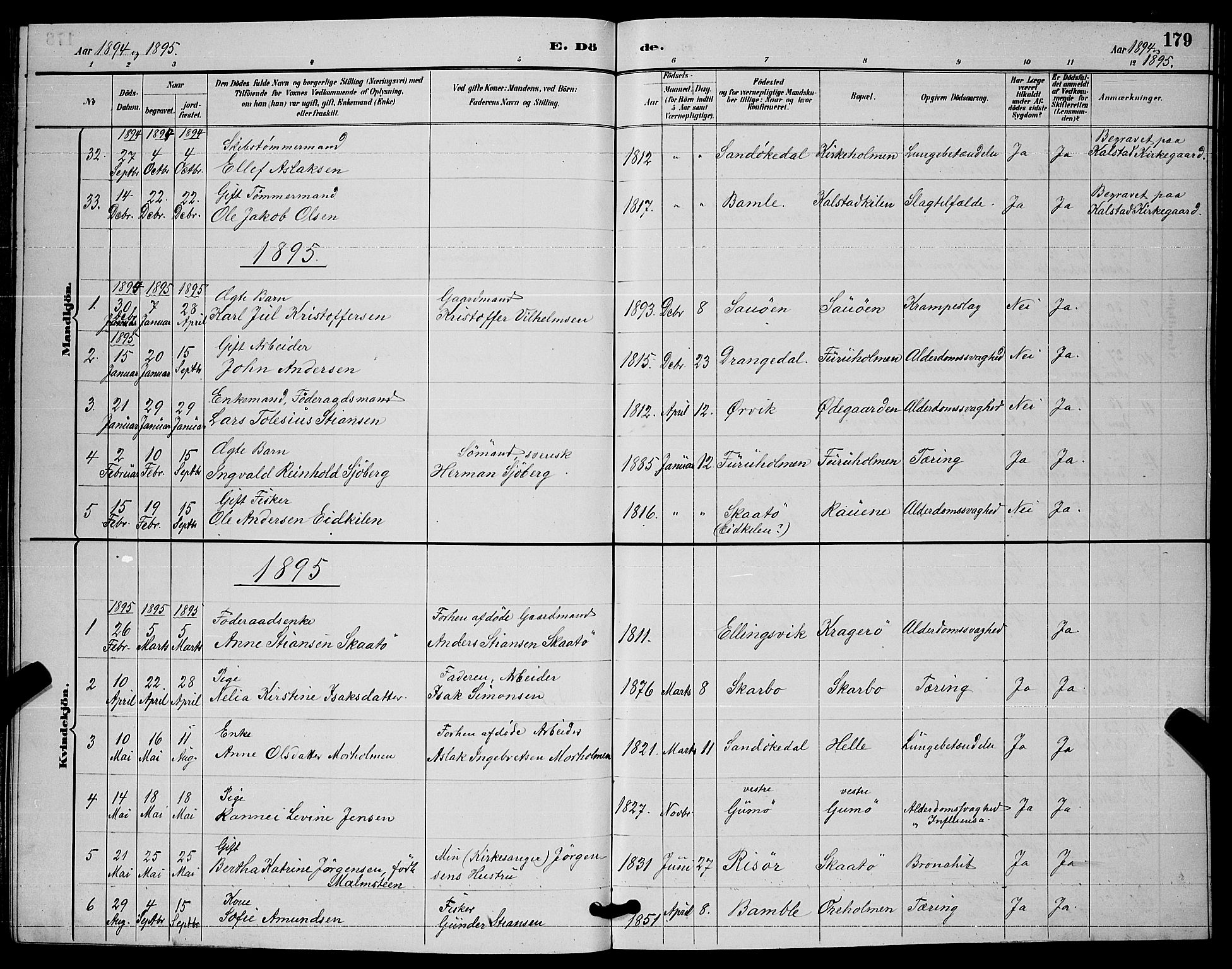 Skåtøy kirkebøker, AV/SAKO-A-304/G/Ga/L0003: Parish register (copy) no. I 3, 1884-1898, p. 179