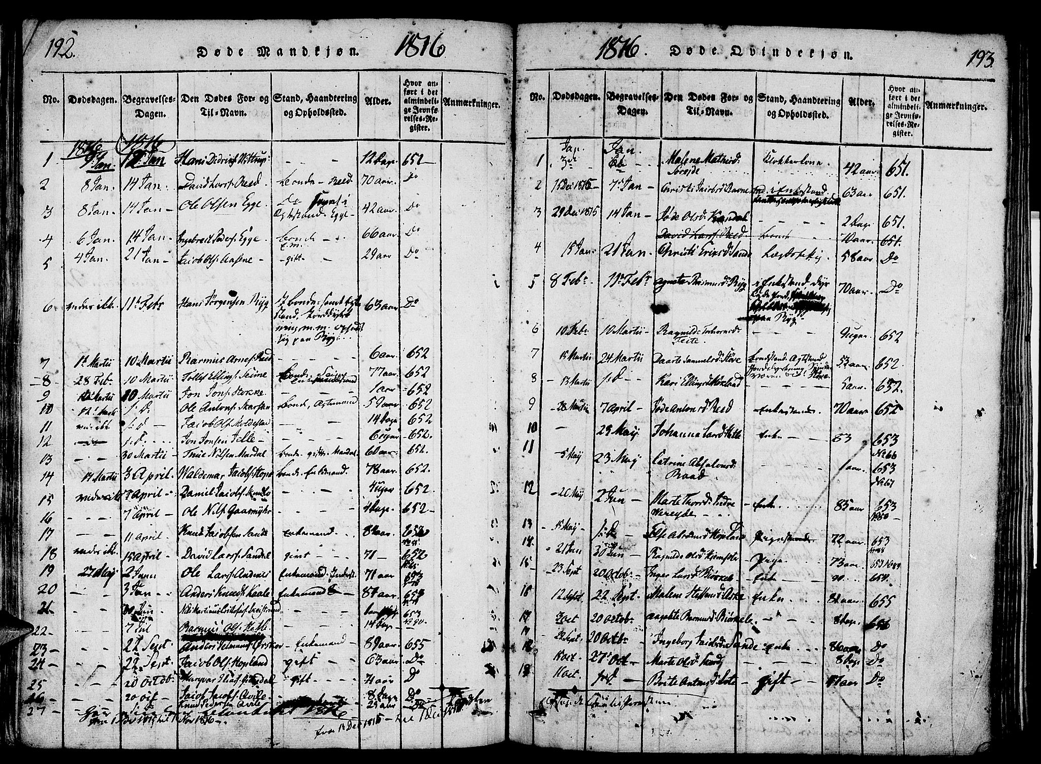 Gloppen sokneprestembete, SAB/A-80101/H/Haa/Haaa/L0006: Parish register (official) no. A 6, 1816-1826, p. 192-193
