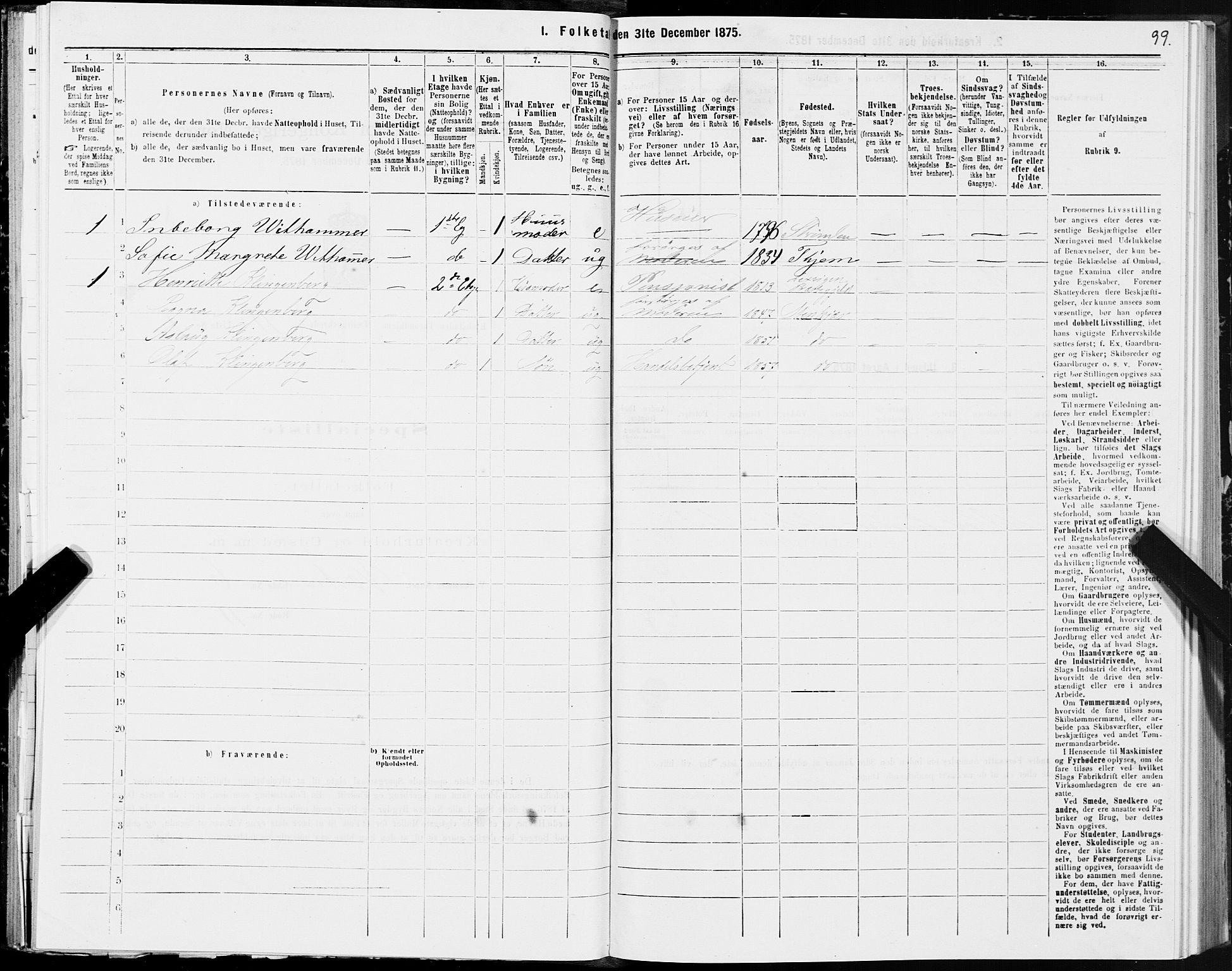 SAT, 1875 census for 1601 Trondheim, 1875, p. 6099