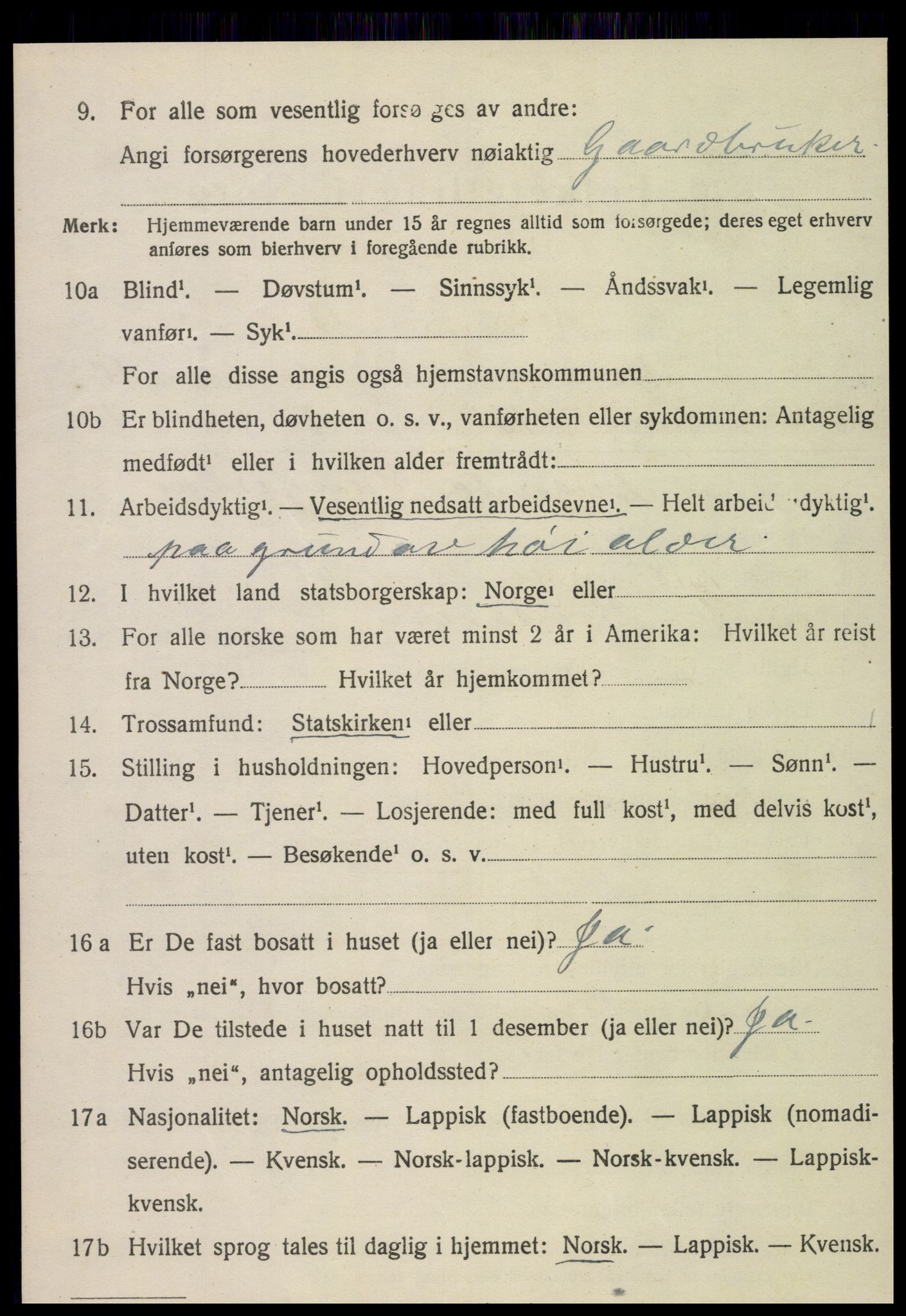 SAT, 1920 census for Kvam, 1920, p. 2710