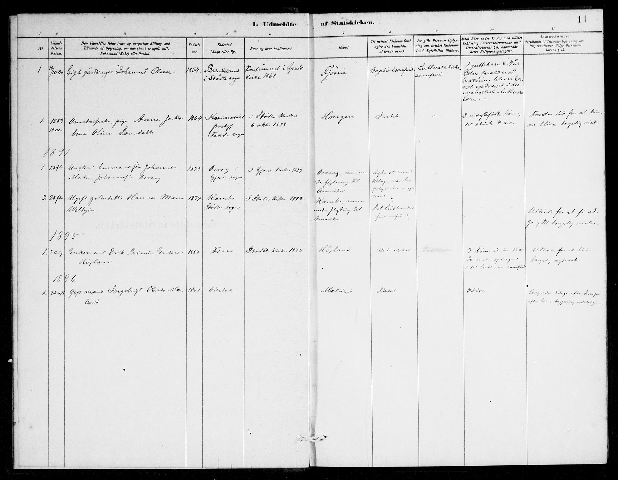 Etne sokneprestembete, SAB/A-75001/H/Haa: Parish register (official) no. E 1, 1879-1905, p. 11